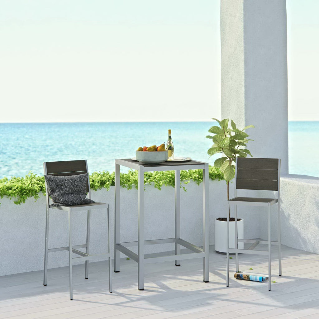 Shore 3 Piece Outdoor Patio Aluminum Pub Set - Silver Gray (EEI-3158-SLV-GRY-SET)