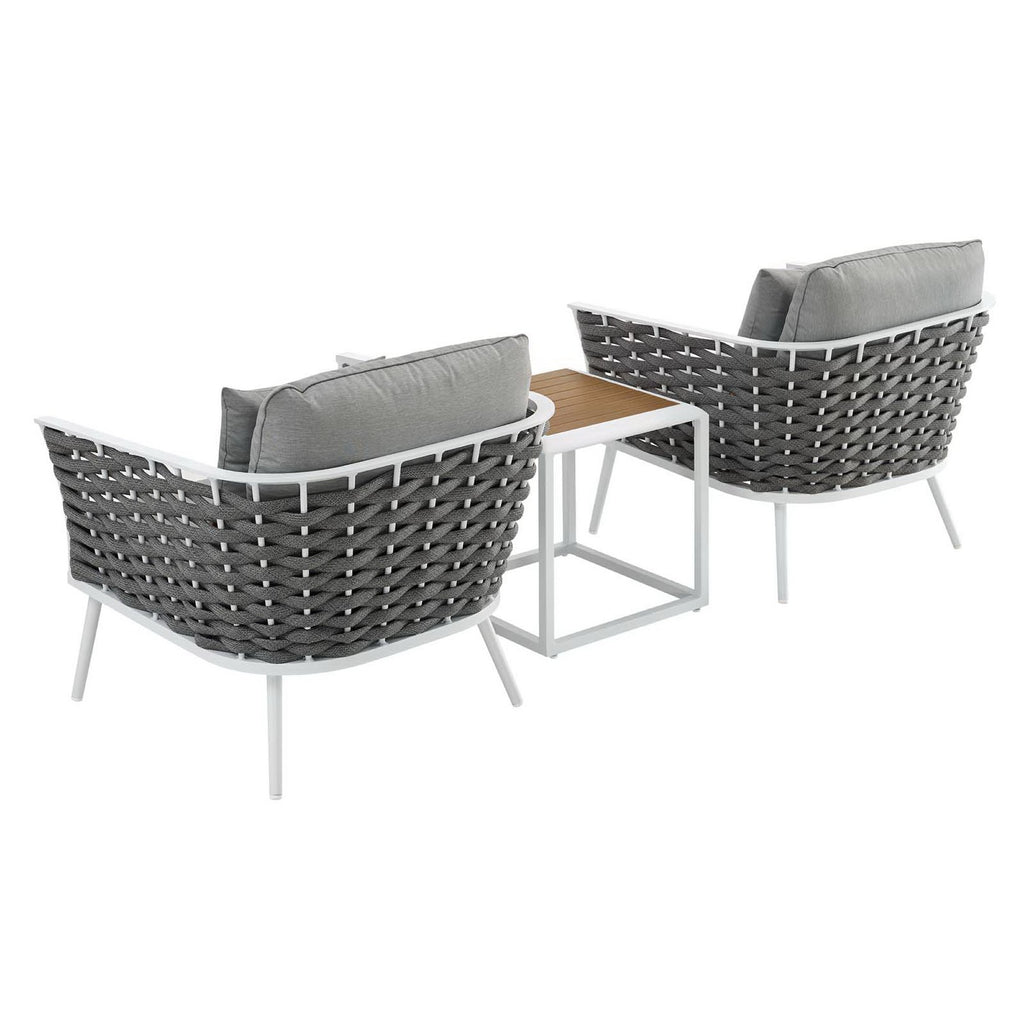Stance 3 Piece Outdoor Patio Aluminum Sectional Sofa Set - White Gray