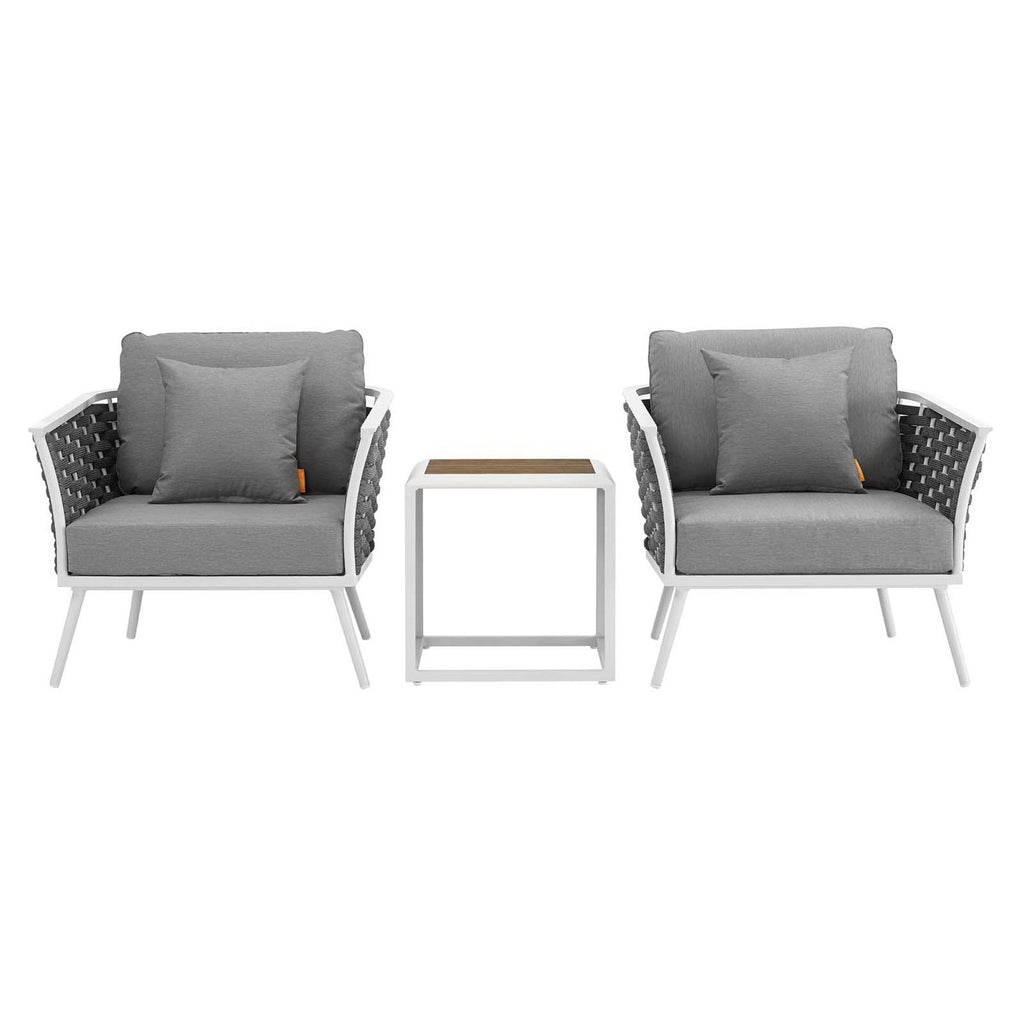 Stance 3 Piece Outdoor Patio Aluminum Sectional Sofa Set - White Gray