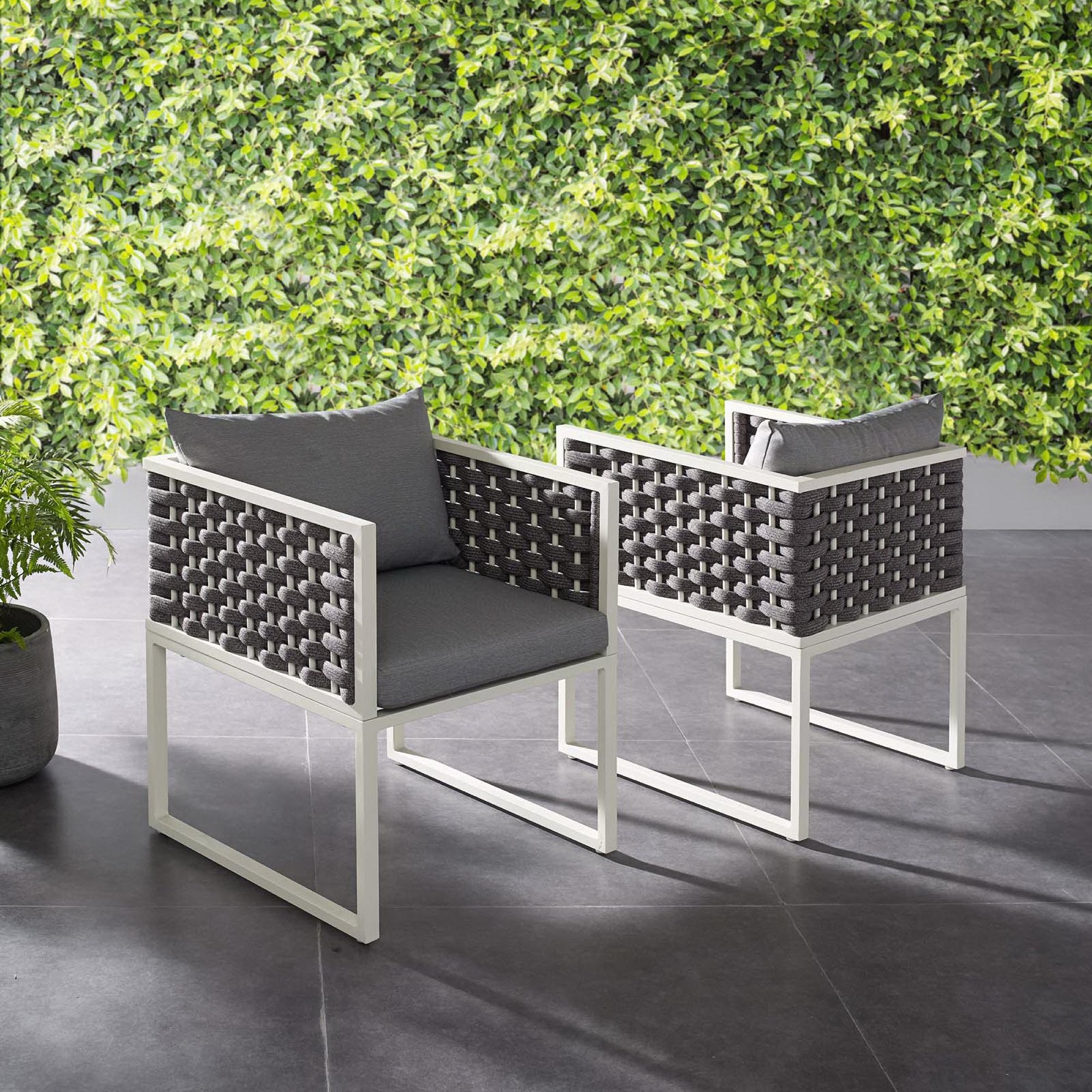 Stance Outdoor Patio Aluminum Dining Armchair Set of 2 - White Gray