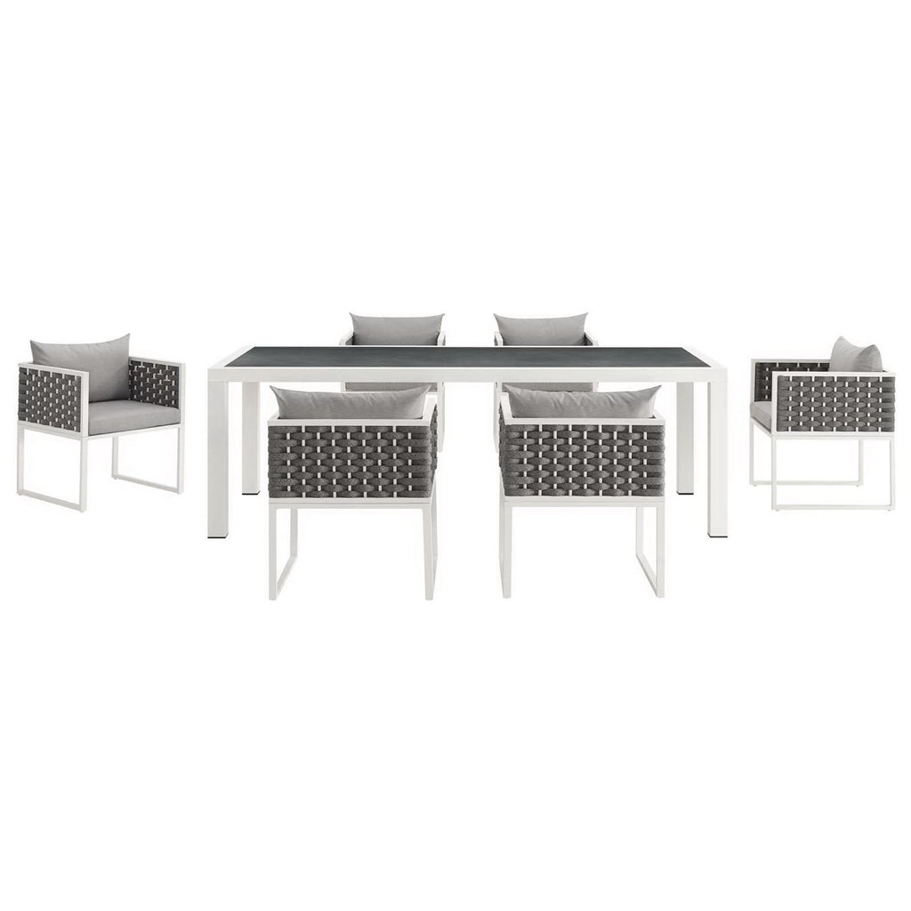 Stance 7 Piece Outdoor Patio Aluminum Dining Set - White Gray