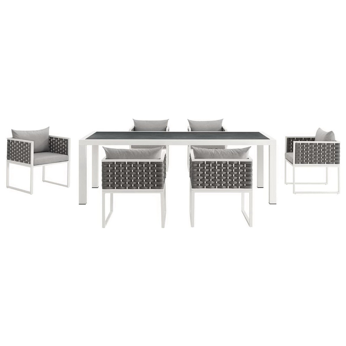 Stance 7 Piece Outdoor Patio Aluminum Dining Set - White Gray