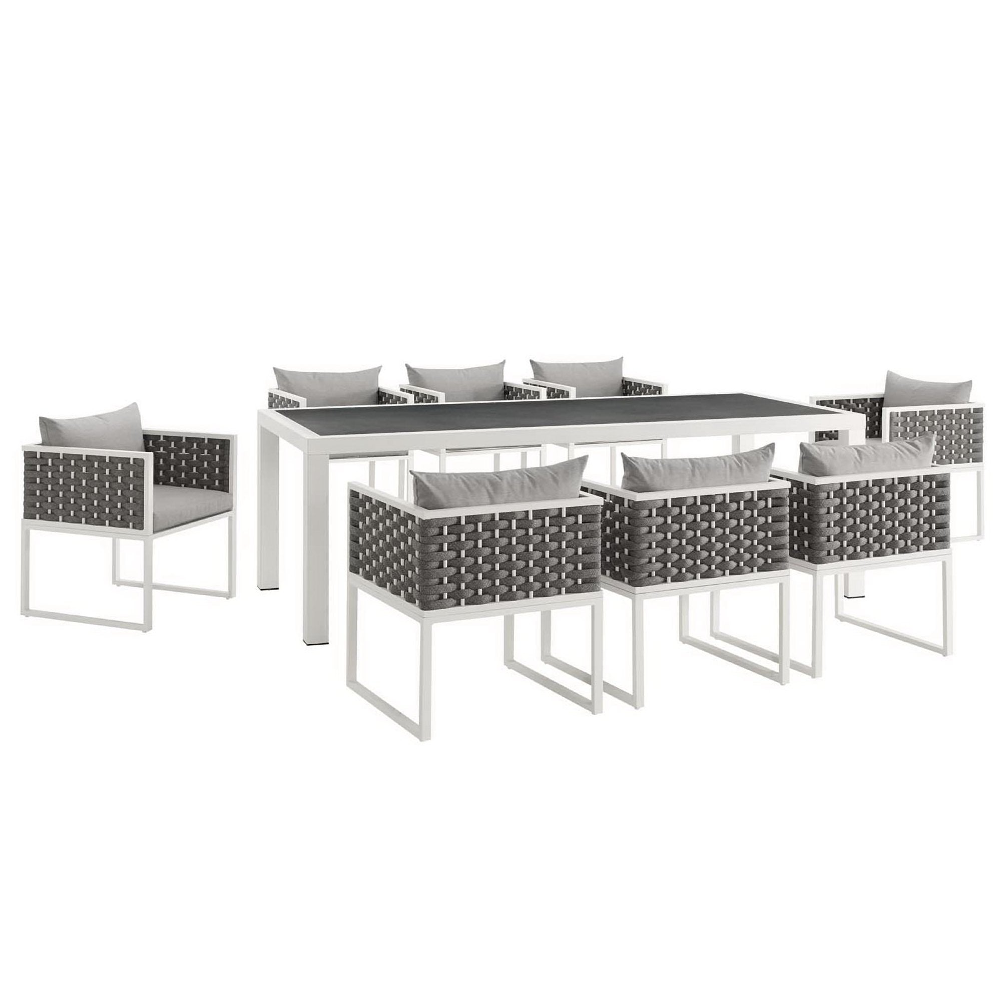 Stance 9 Piece Outdoor Patio Aluminum Dining Set - White Gray