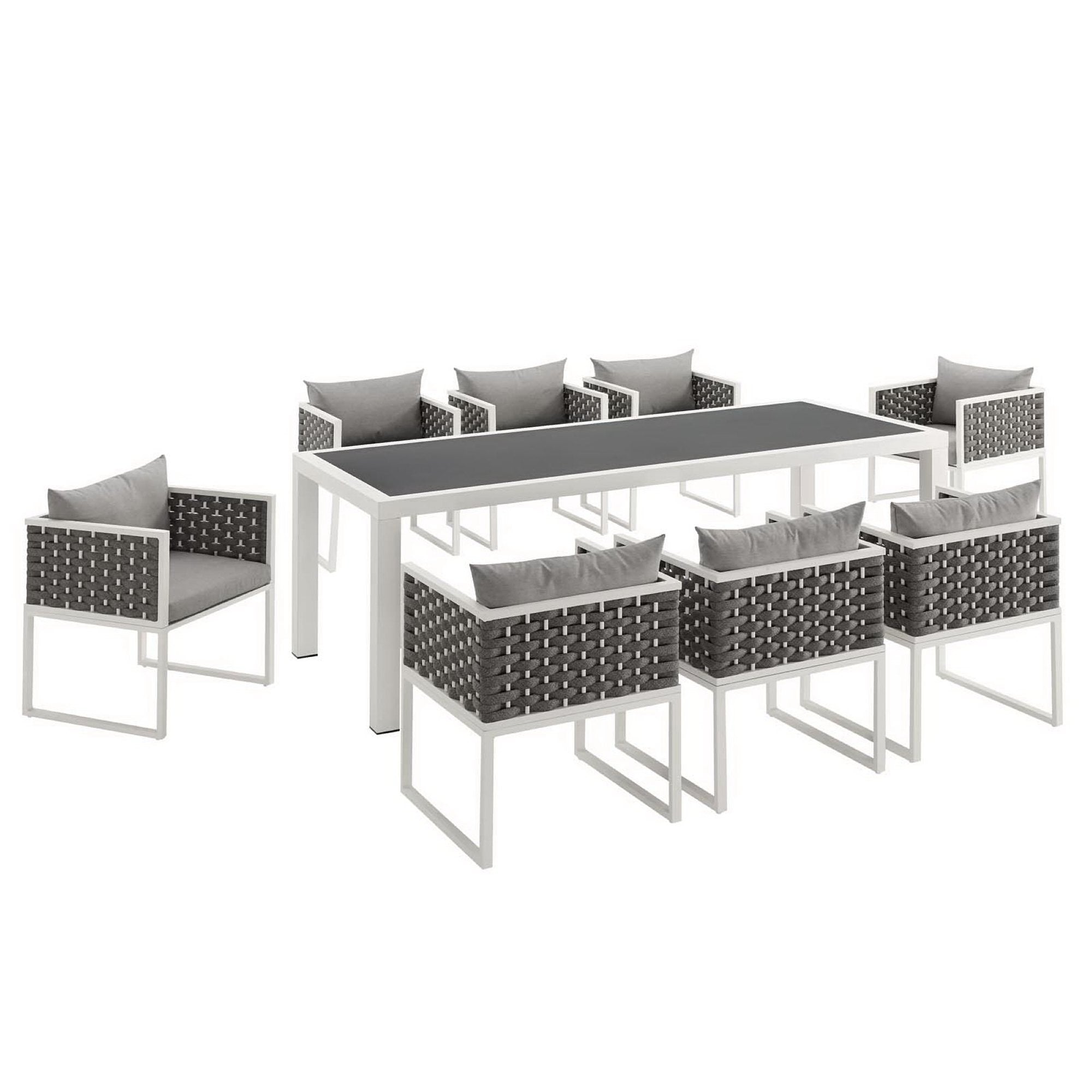 Stance 9 Piece Outdoor Patio Aluminum Dining Set - White Gray