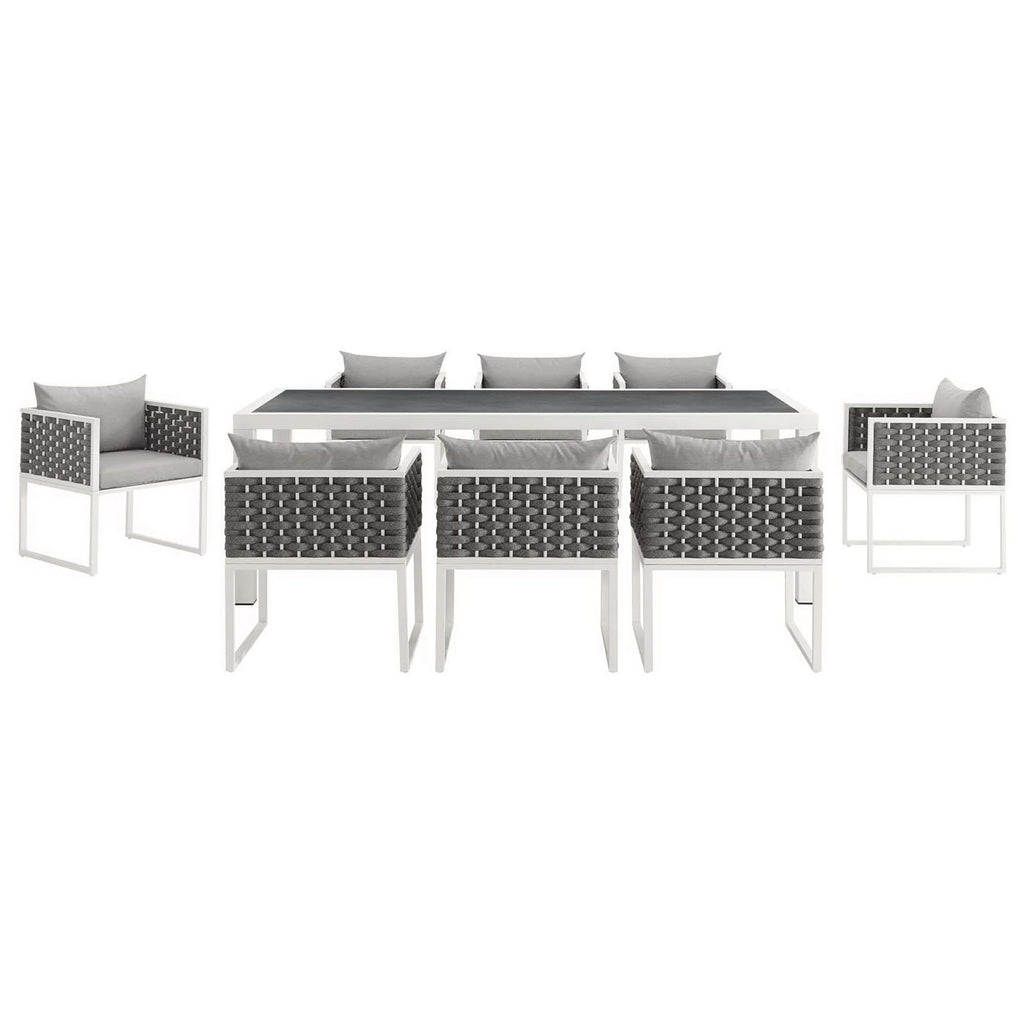 Stance 9 Piece Outdoor Patio Aluminum Dining Set - White Gray
