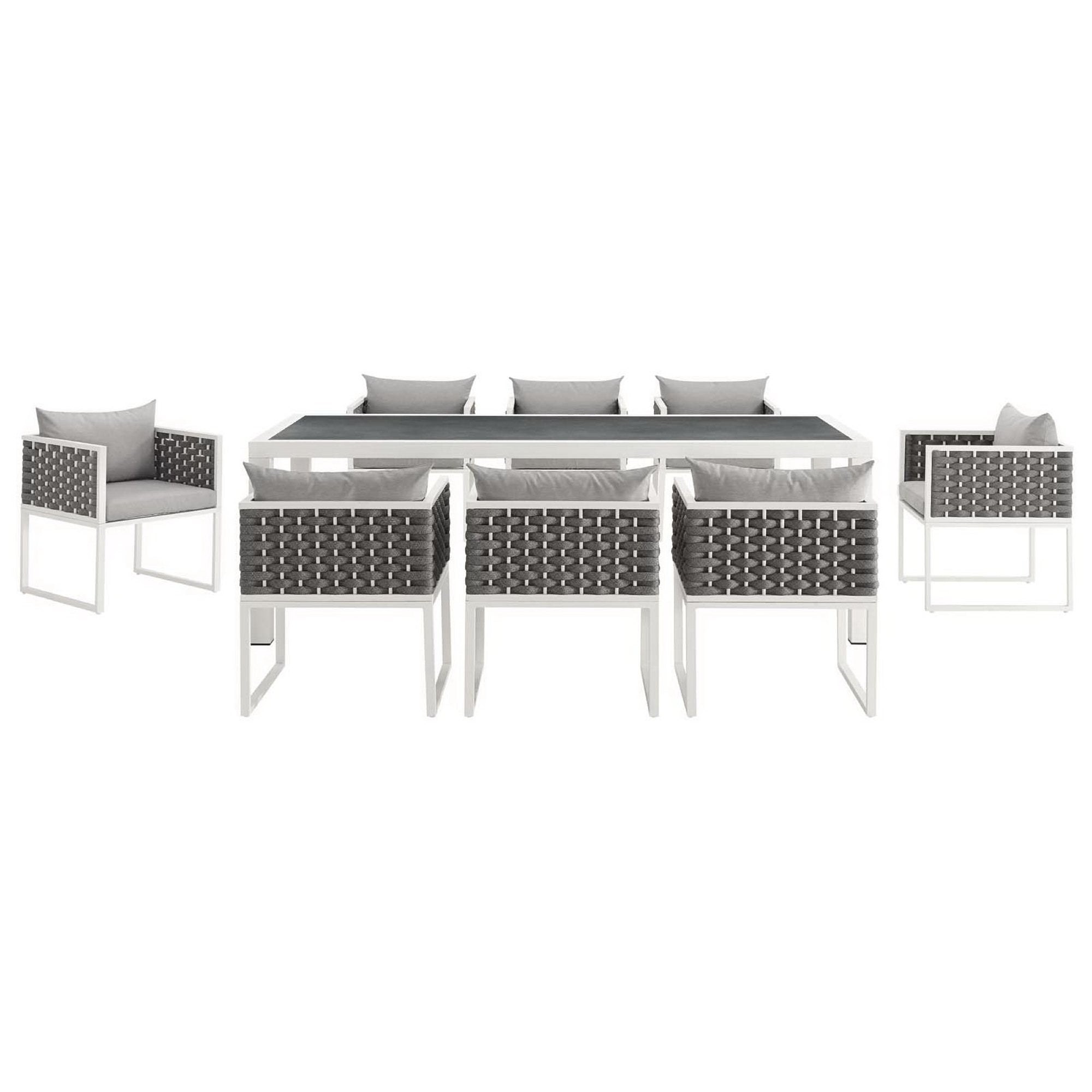 Stance 9 Piece Outdoor Patio Aluminum Dining Set - White Gray