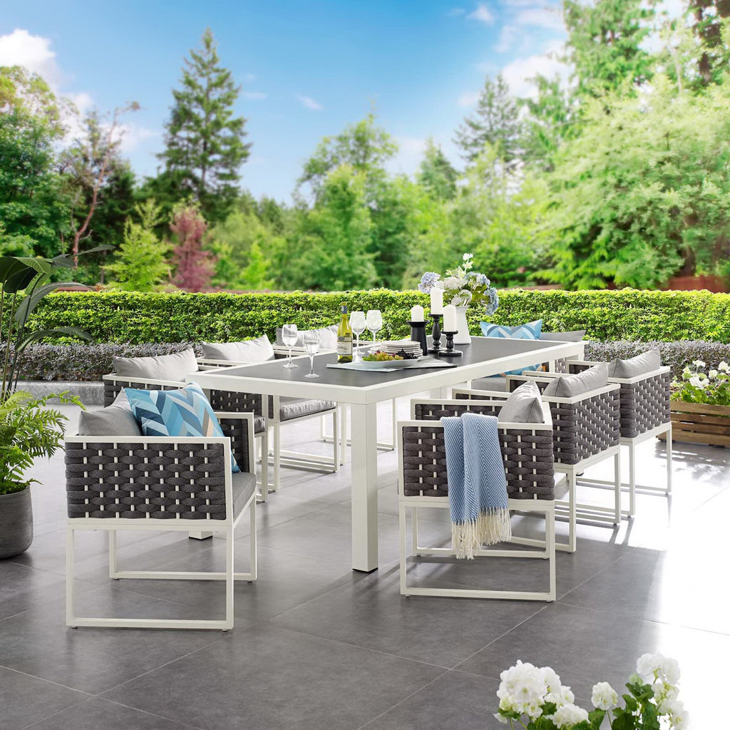 Stance 9 Piece Outdoor Patio Aluminum Dining Set - White Gray