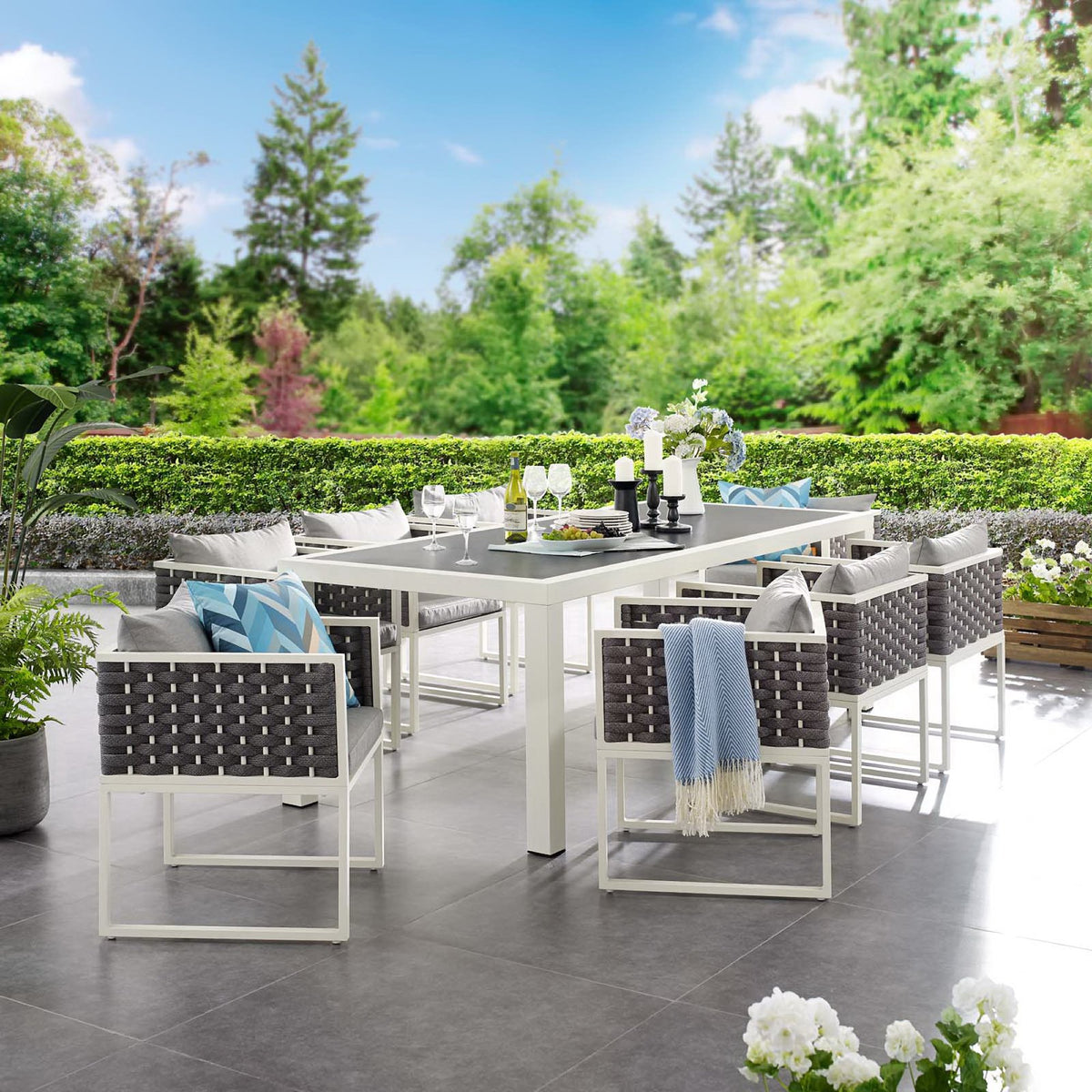 Stance 9 Piece Outdoor Patio Aluminum Dining Set - White Gray