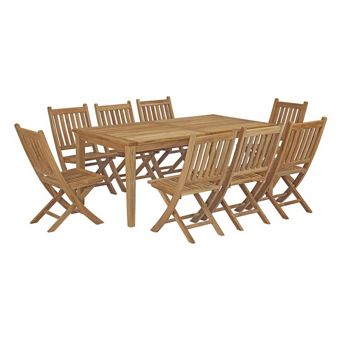 Marina 9 Piece Outdoor Patio Teak Dining Set - Natural (8 Chairs, Table)