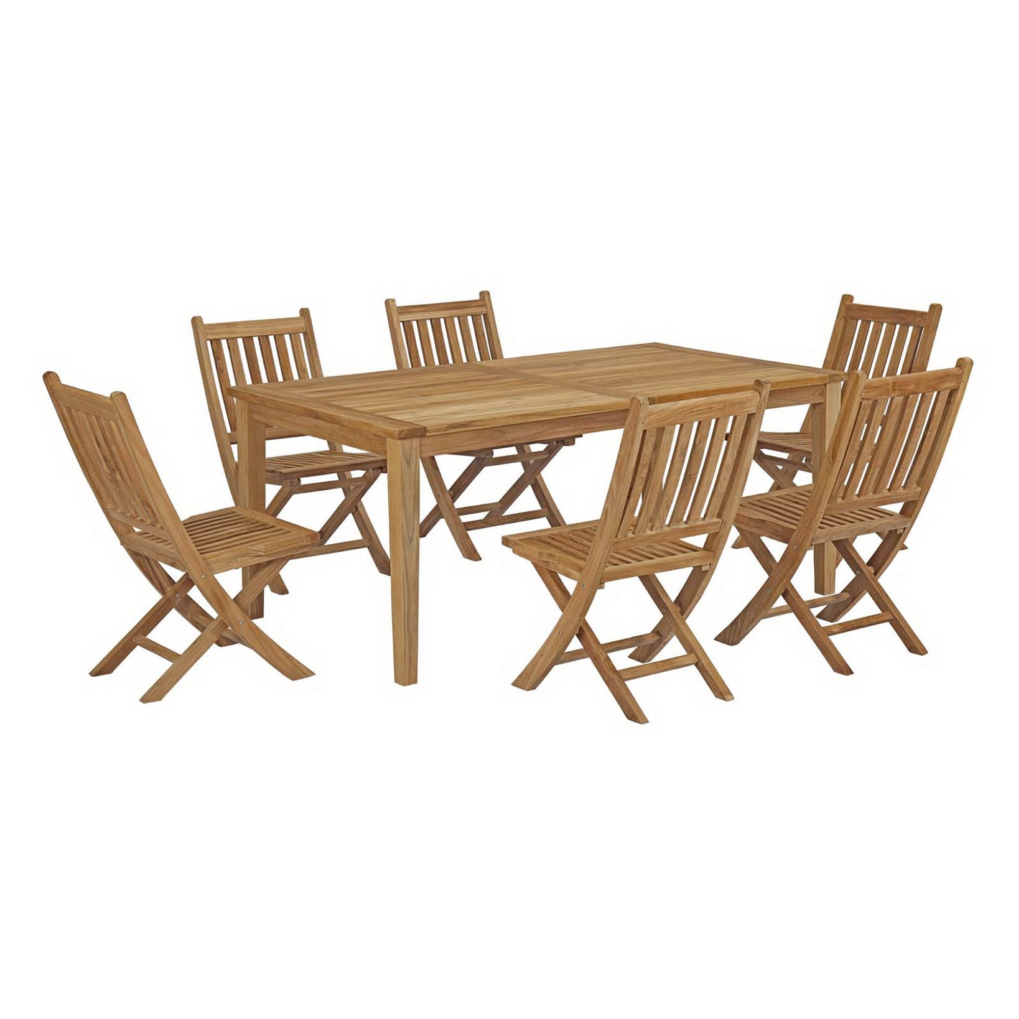 Marina 7 Piece Outdoor Patio Teak Dining Set - Natural (EEI-3205-NAT-SET)