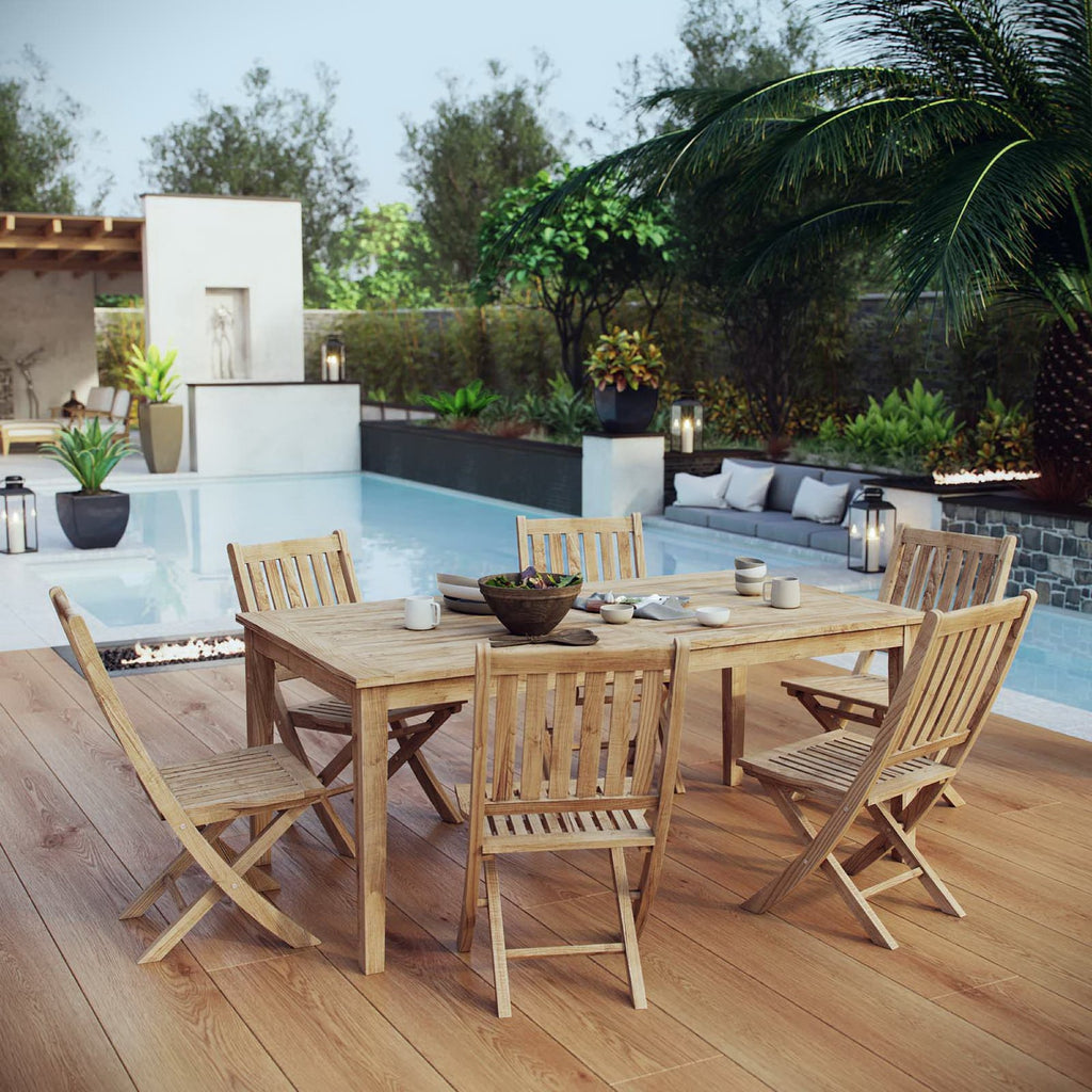 Marina 7 Piece Outdoor Patio Teak Dining Set - Natural (EEI-3205-NAT-SET)