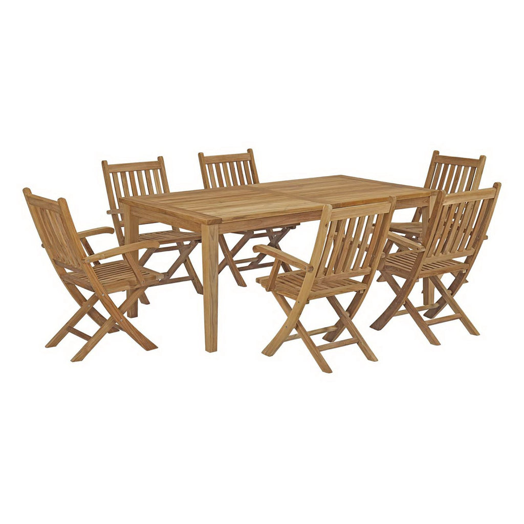 Marina 7 Piece Outdoor Patio Teak Dining Set - Natural (EEI-3206-NAT-SET)