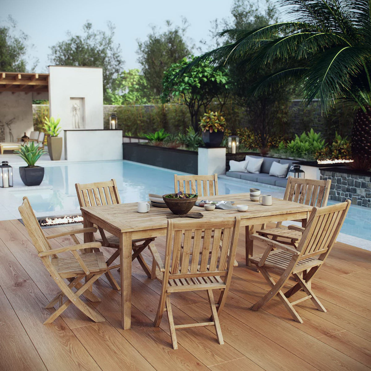 Marina 7 Piece Outdoor Patio Teak Dining Set - Natural (EEI-3206-NAT-SET)