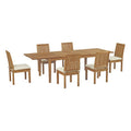 Marina 7 Piece Outdoor Patio Teak Dining Set - Natural White (EEI-3207-NAT-WHI-SET)