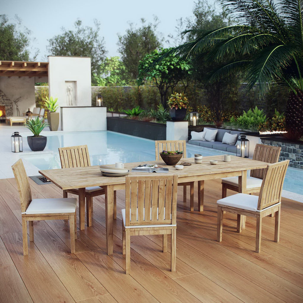 Marina 7 Piece Outdoor Patio Teak Dining Set - Natural White (EEI-3207-NAT-WHI-SET)
