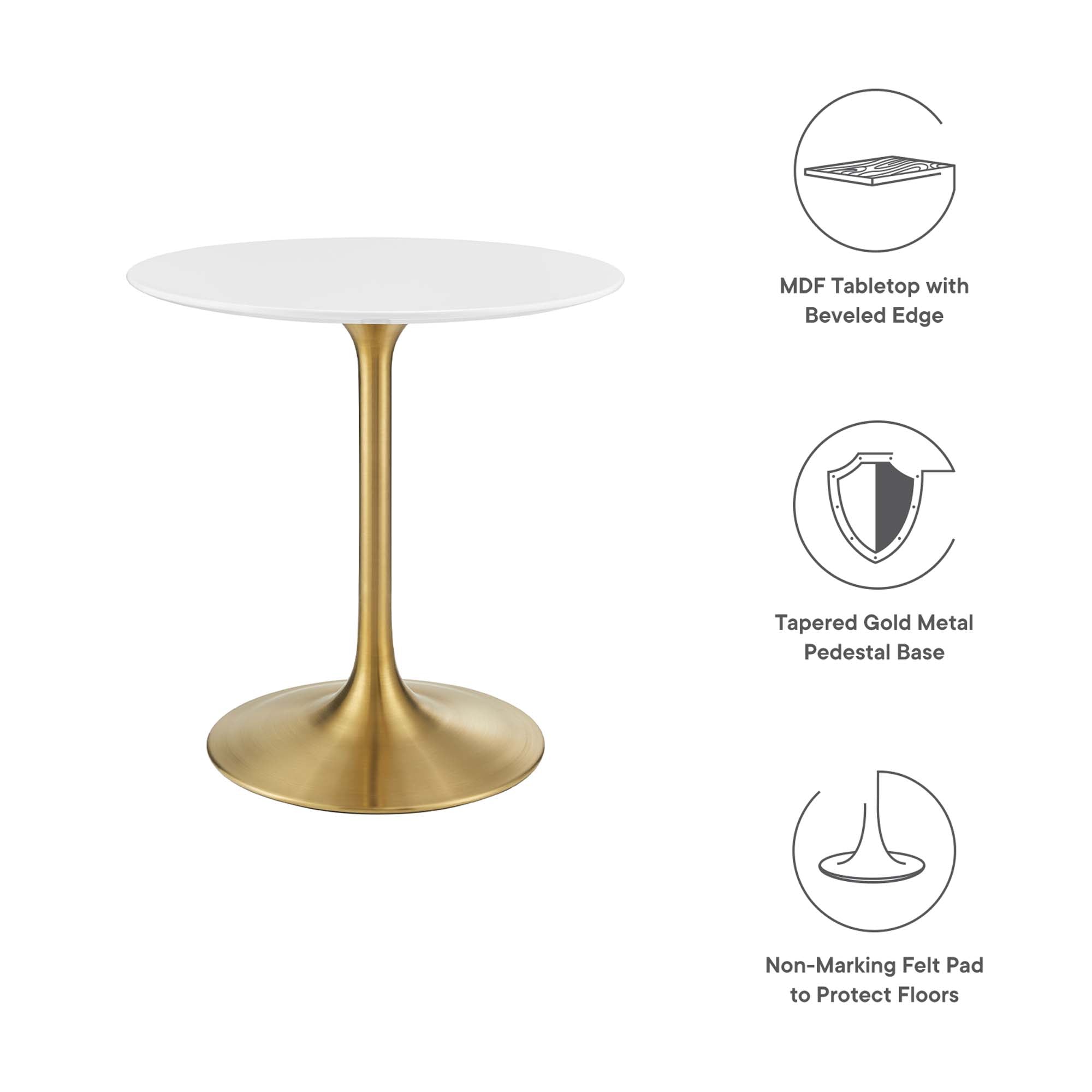 Lippa 28" Round Wood Dining Table - Gold White
