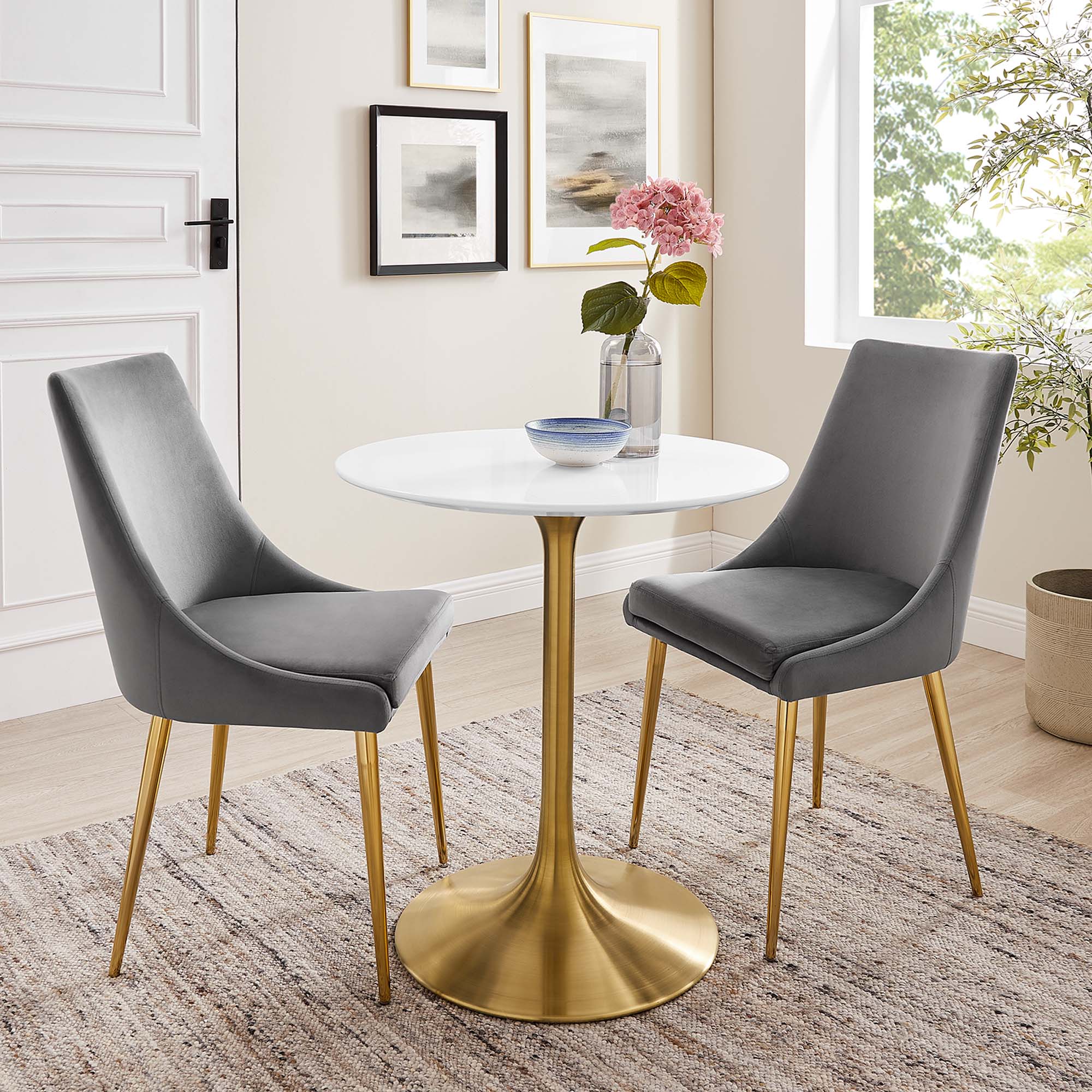 Lippa 28" Round Wood Dining Table - Gold White