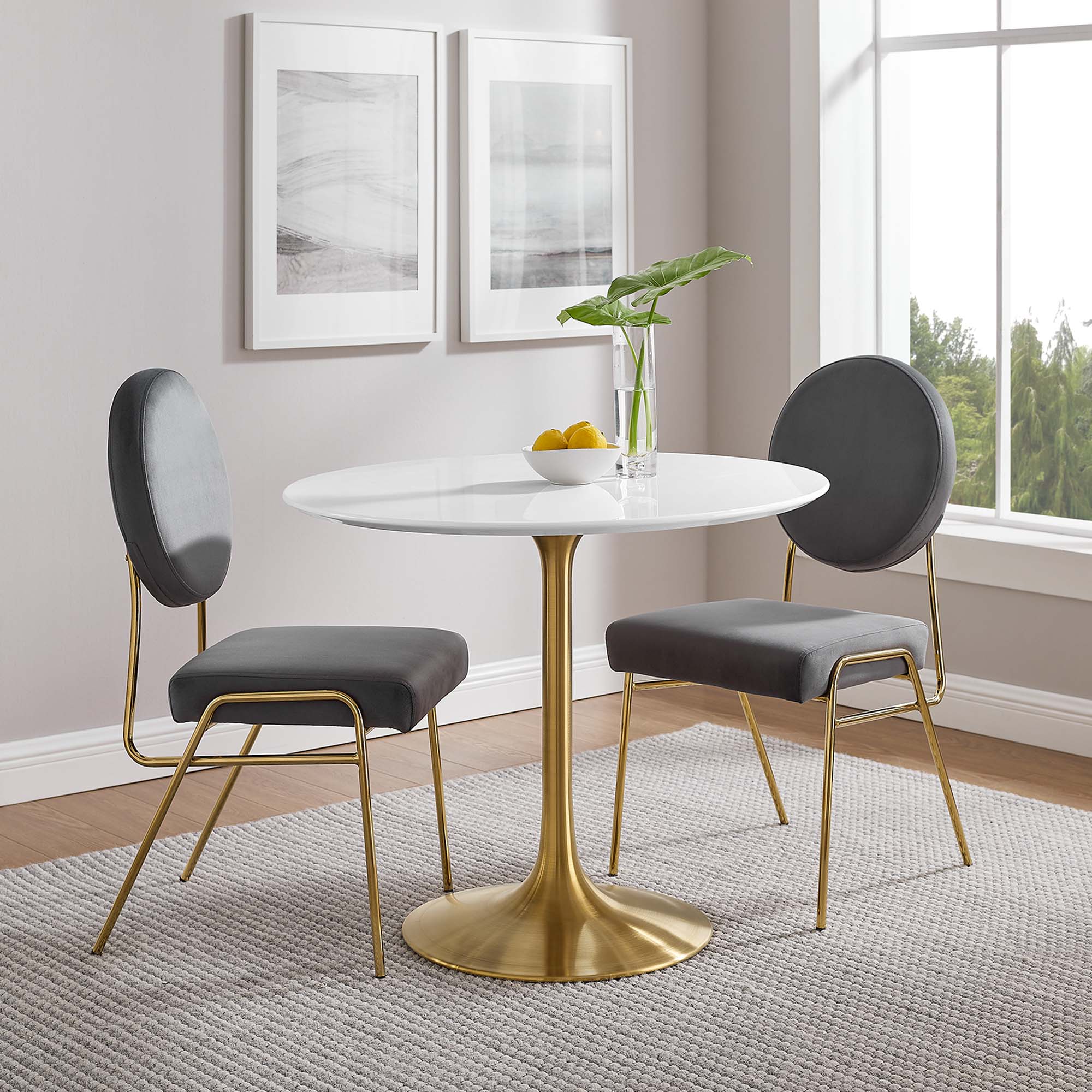 Lippa 36" Round Wood Dining Table - Gold White