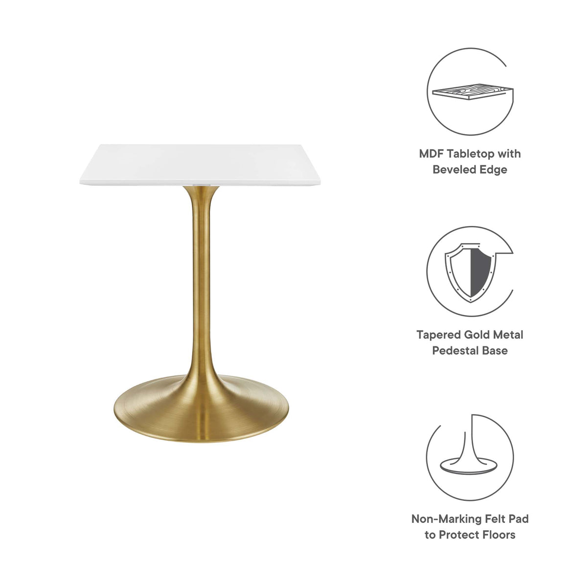 Lippa 24" Square Wood Dining Table - Gold White