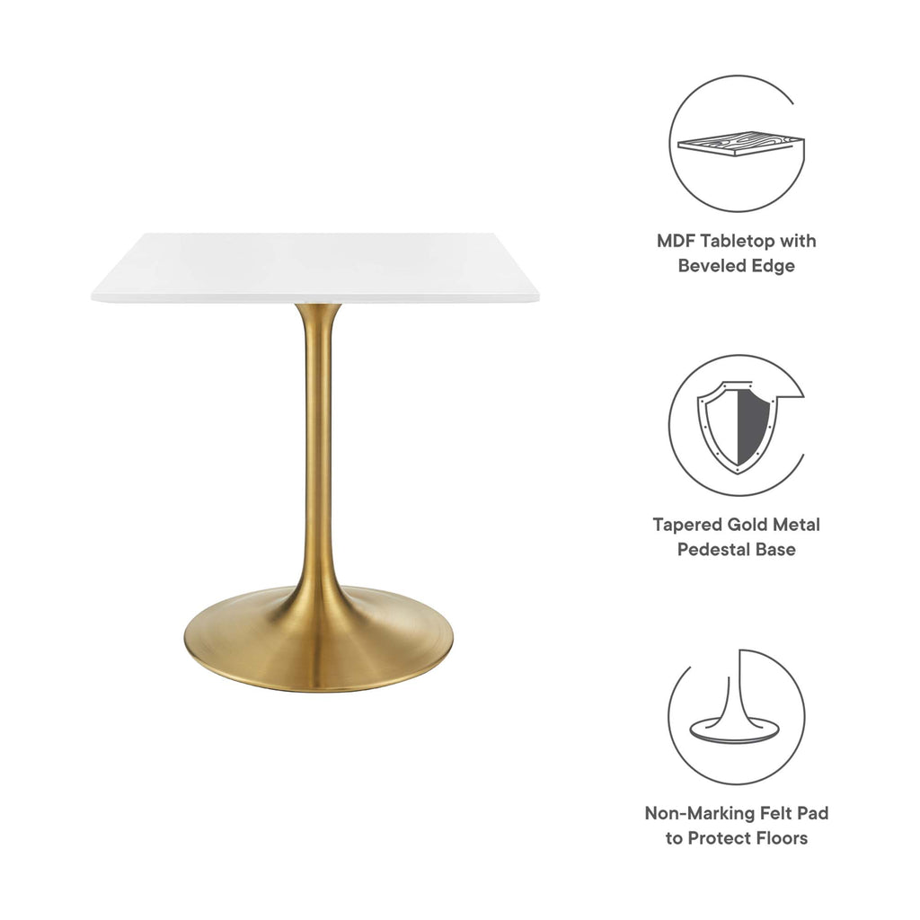 Lippa 28" Square Wood Dining Table - Gold White