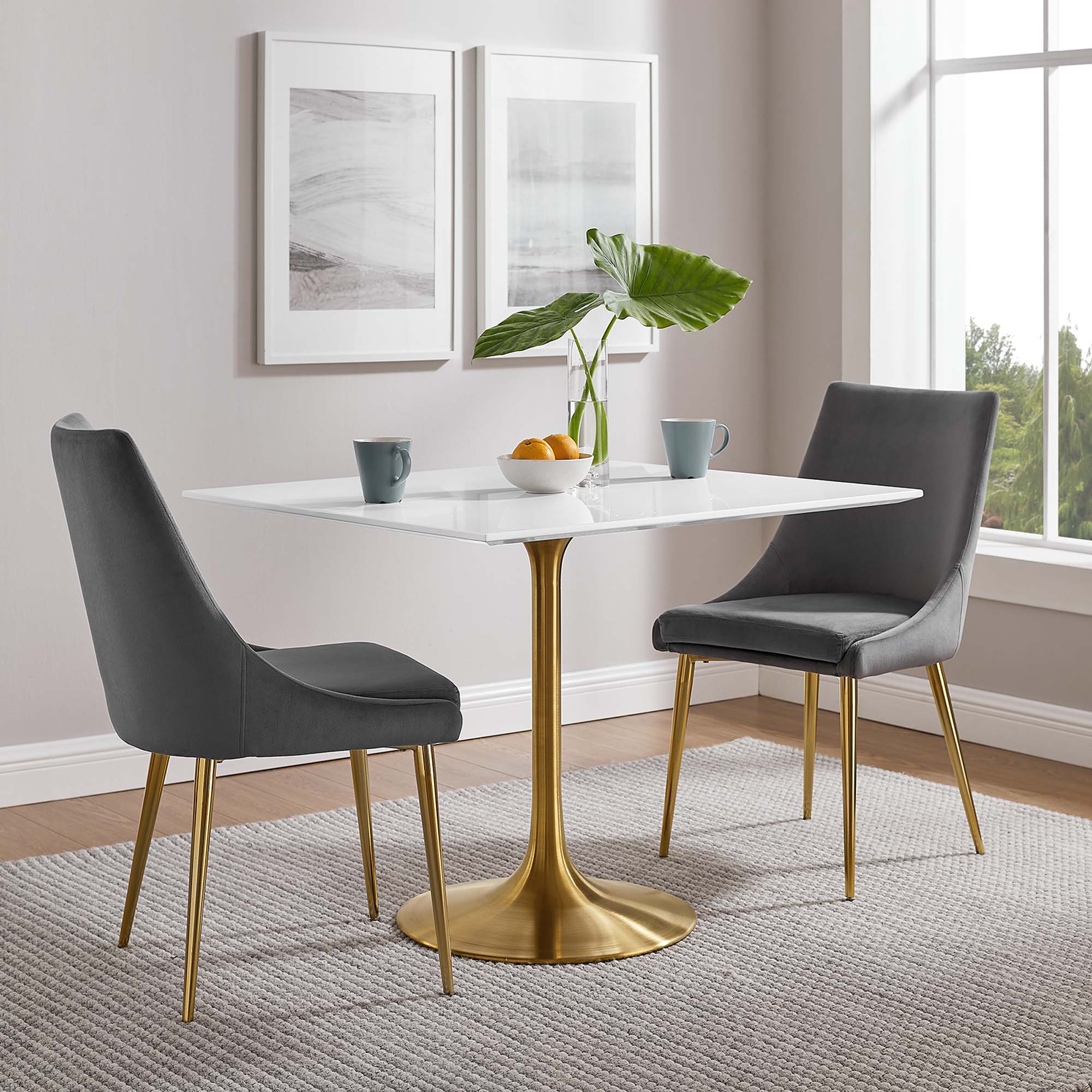 Lippa 36" Square Wood Dining Table - Gold White