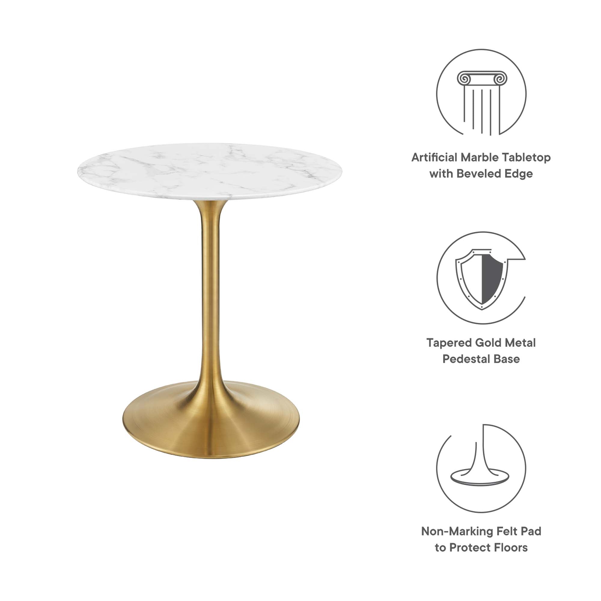 Lippa 28" Round Faux Marble Dining Table - Gold White