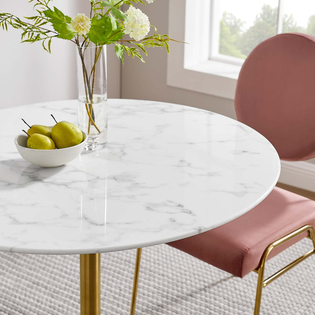 Lippa 36" Round Faux Marble Dining Table - Gold White