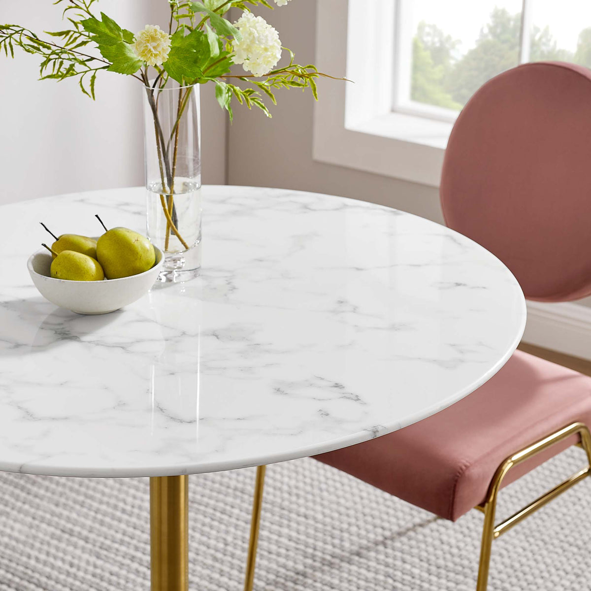 Lippa 36" Round Faux Marble Dining Table - Gold White