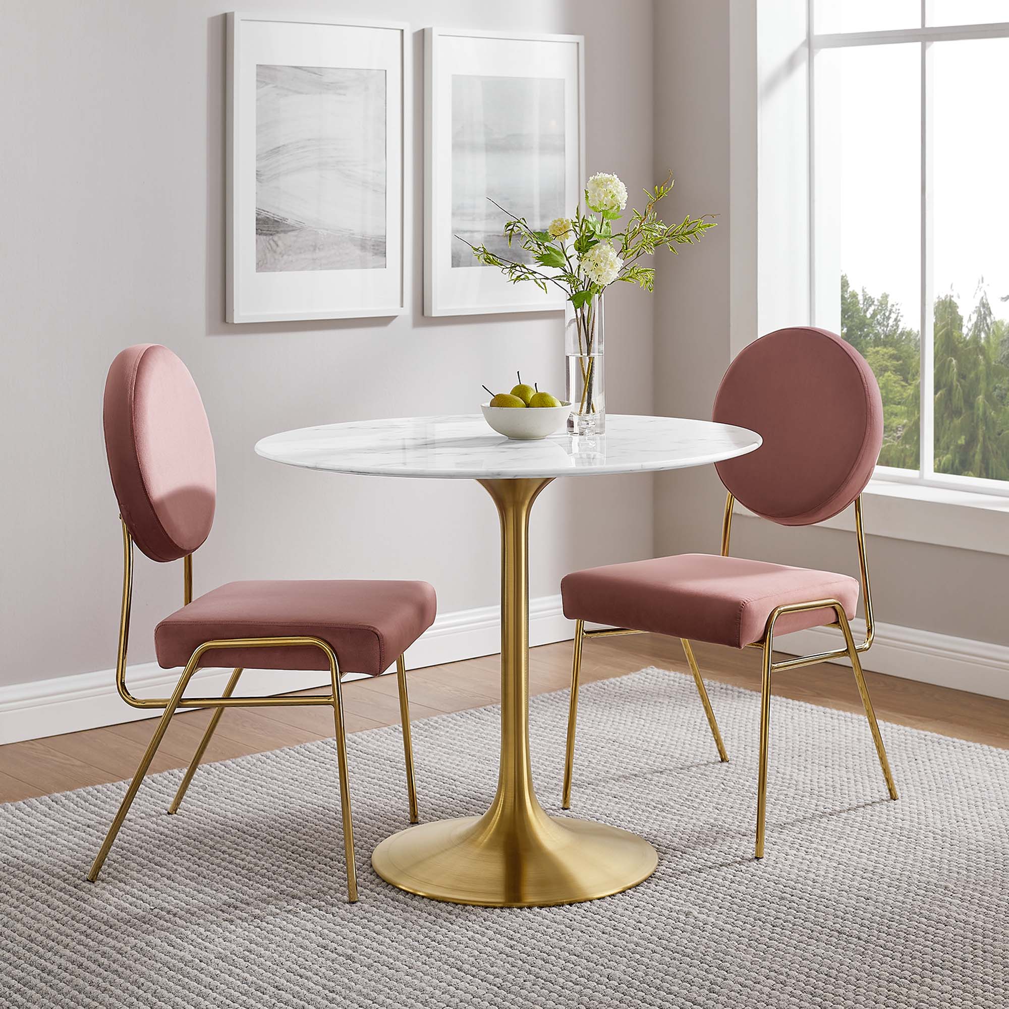 Lippa 36" Round Faux Marble Dining Table - Gold White