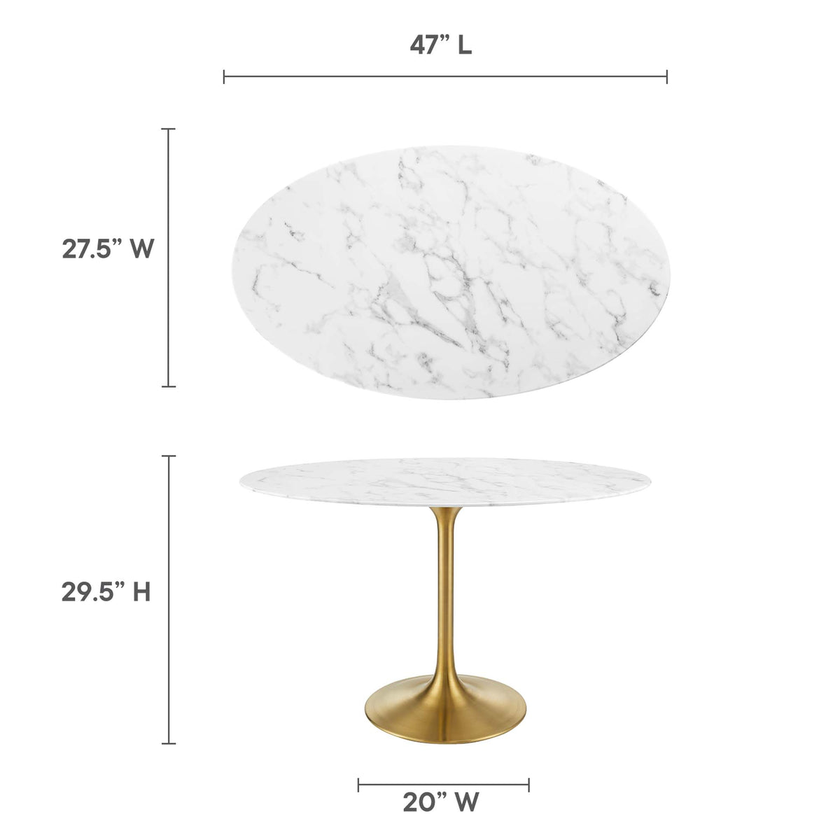 Lippa 48" Oval Faux Marble Dining Table - Gold White