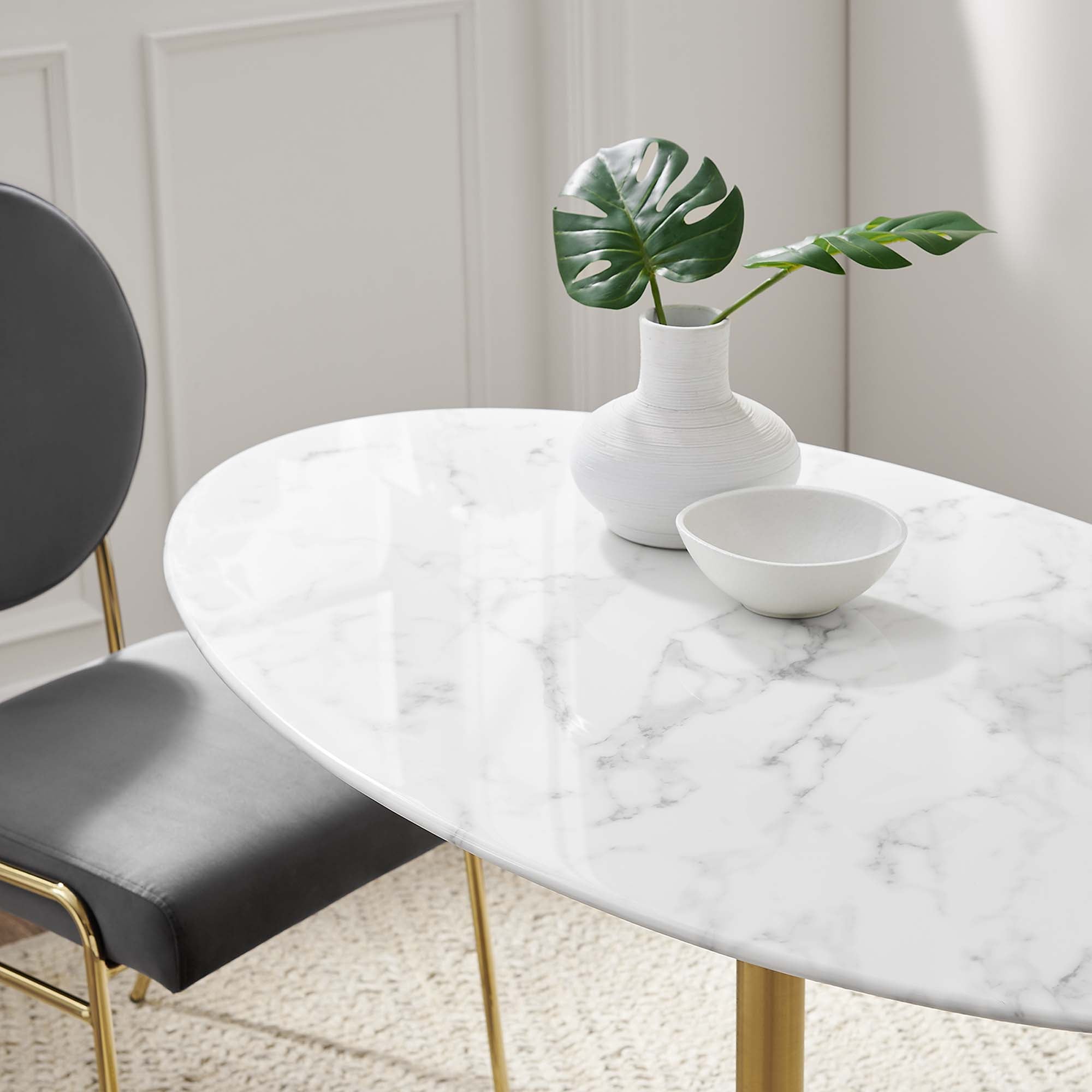 Lippa 48" Oval Faux Marble Dining Table - Gold White