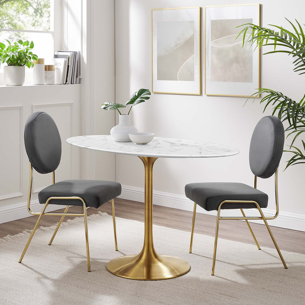 Lippa 48" Oval Faux Marble Dining Table - Gold White