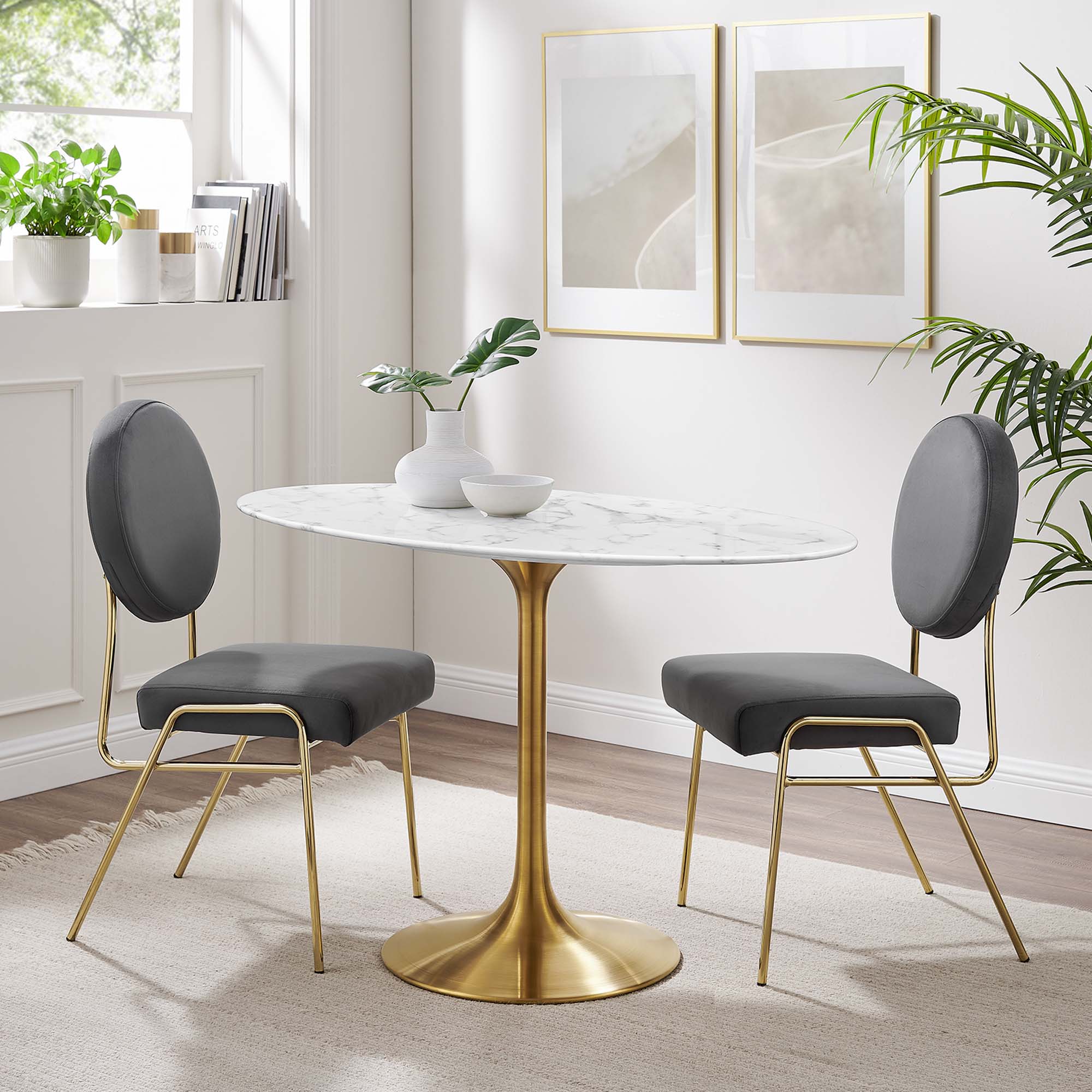 Lippa 48" Oval Faux Marble Dining Table - Gold White