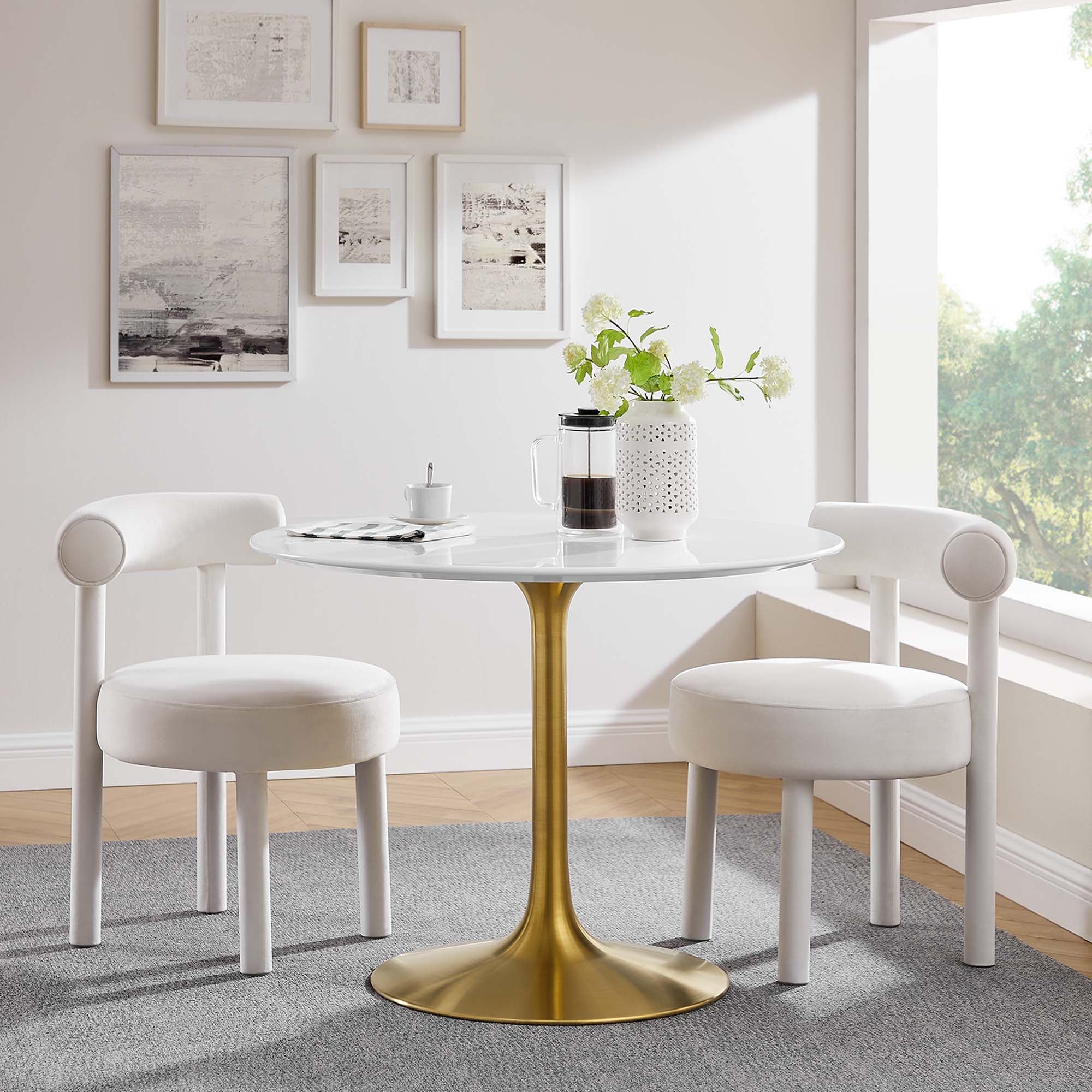 Lippa 40" Round Wood Dining Table - Gold White