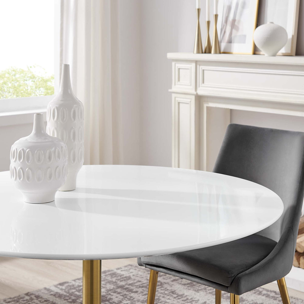 Lippa 48" Round Wood Dining Table - Gold White