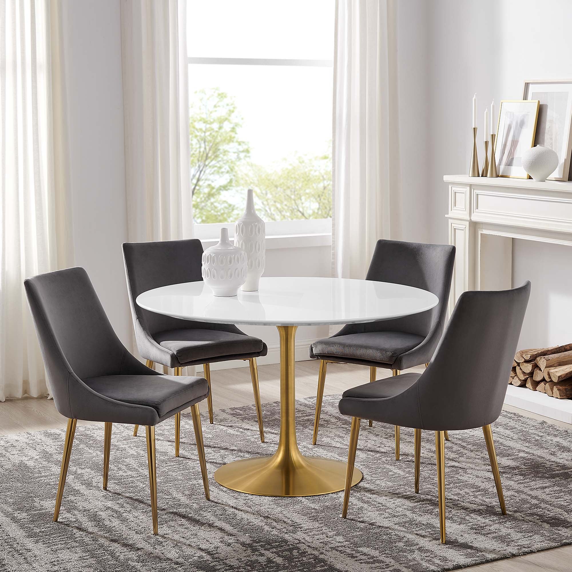 Lippa 48" Round Wood Dining Table - Gold White