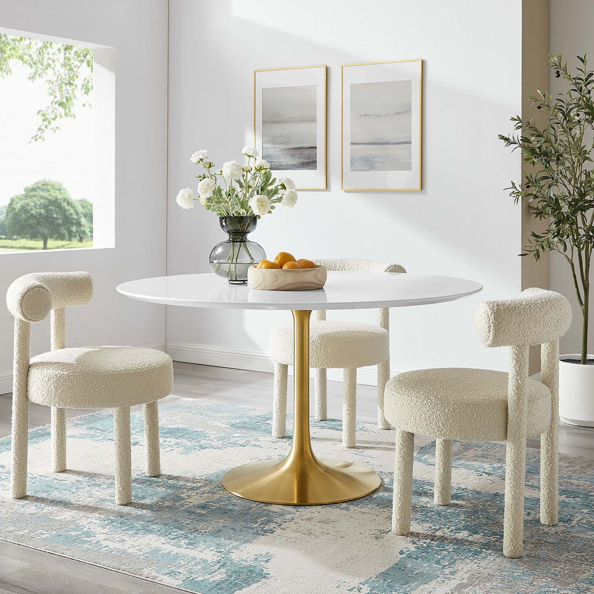 Lippa 54" Round Wood Dining Table - Gold White