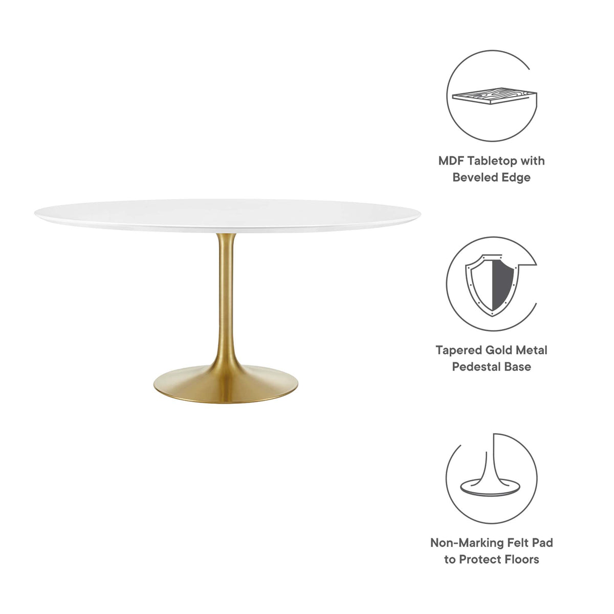 Lippa 60" Round Wood Dining Table - Gold White