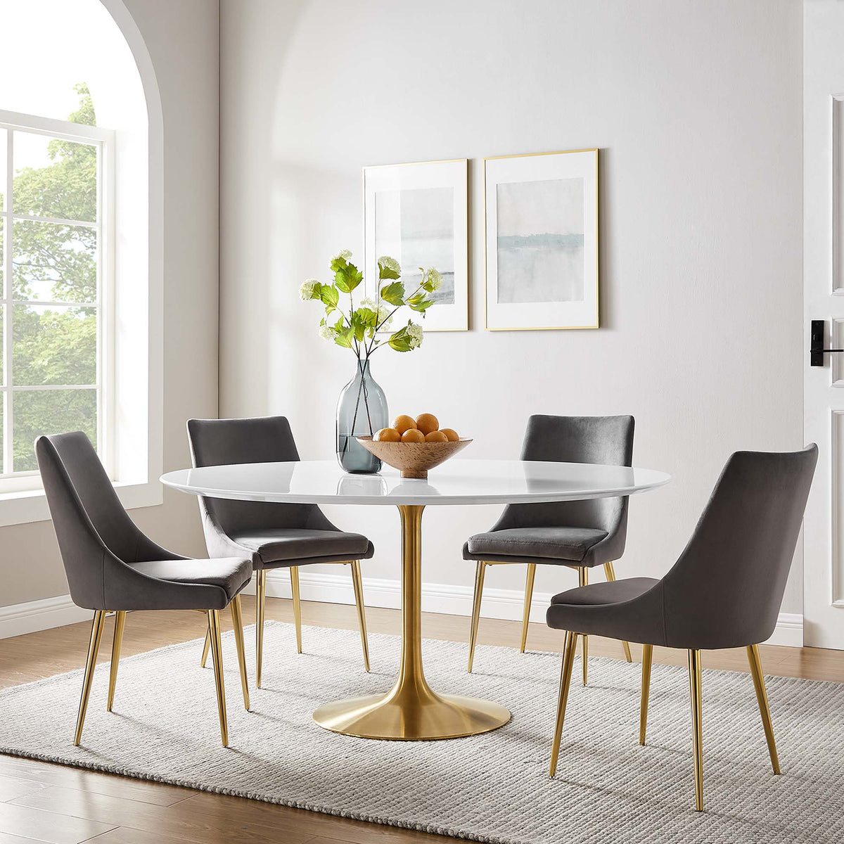Lippa 60" Round Wood Dining Table - Gold White