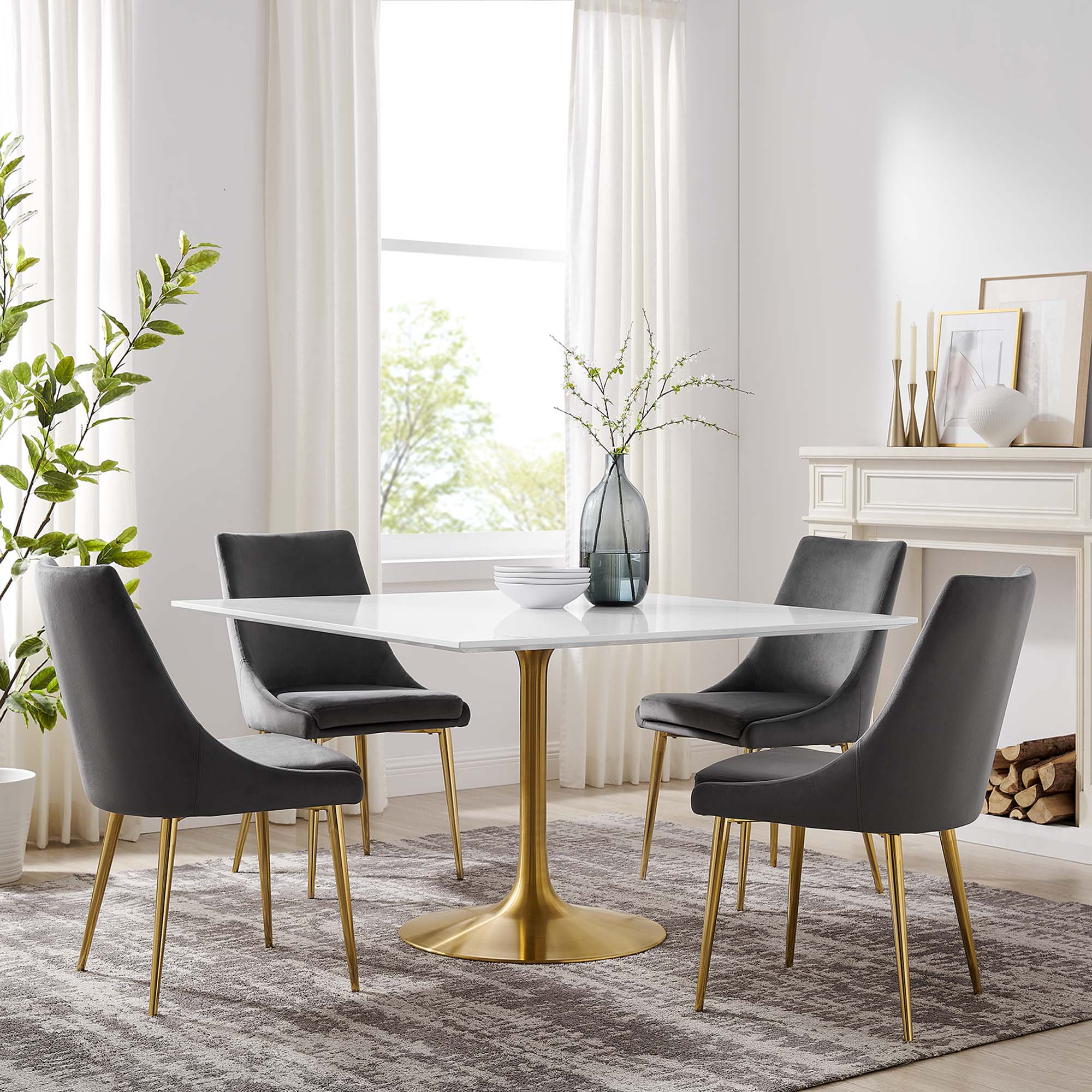 Lippa 48" Square Wood Dining Table - Gold White