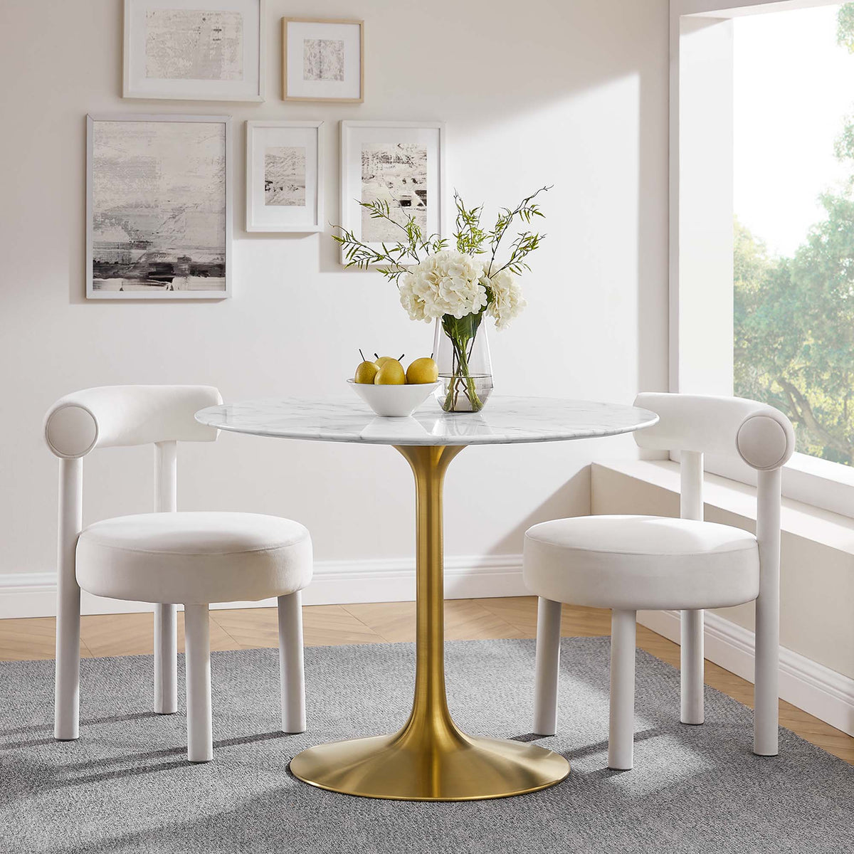 Lippa 40" Round Faux Marble Dining Table - Gold White
