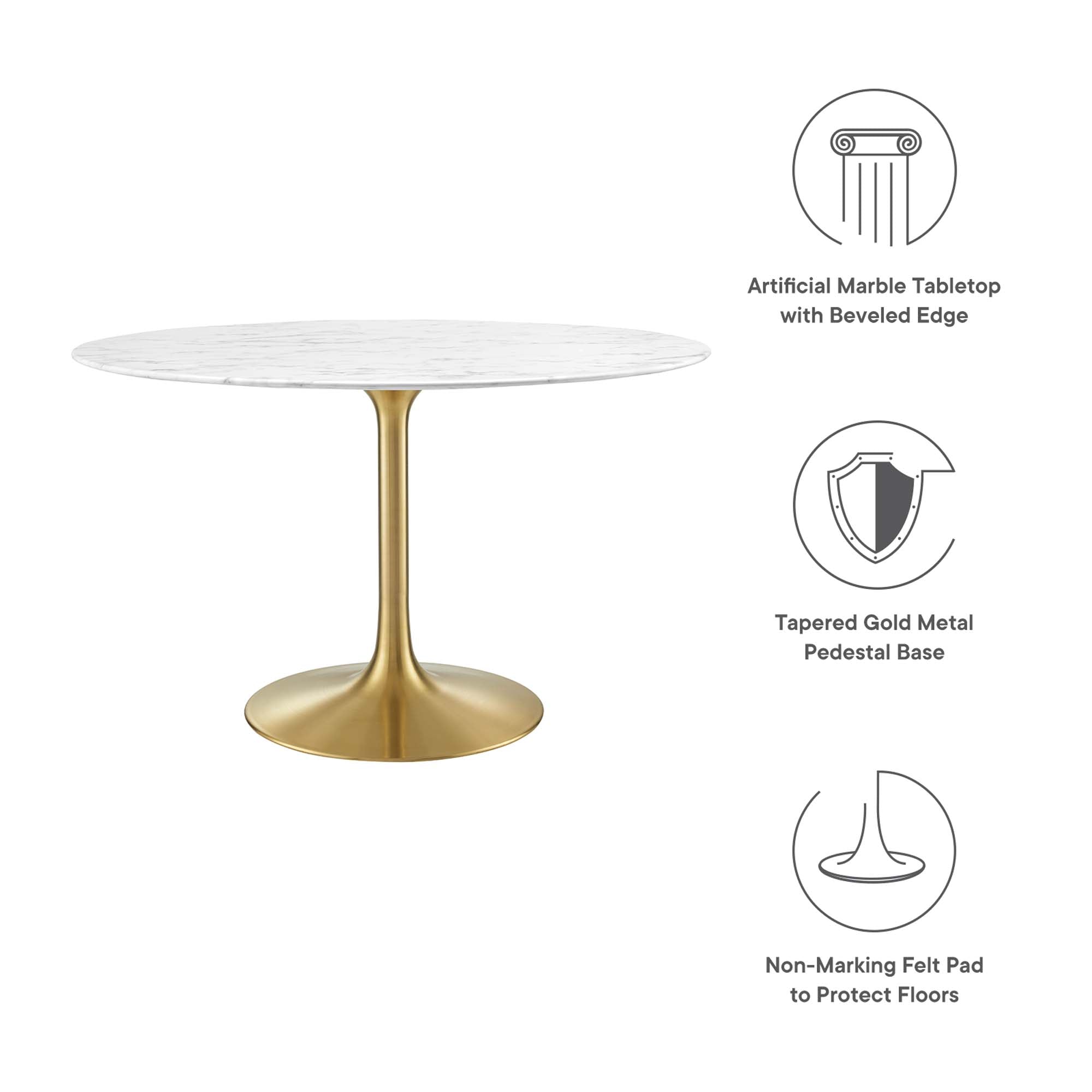 Lippa 48" Round Faux Marble Dining Table - Gold White