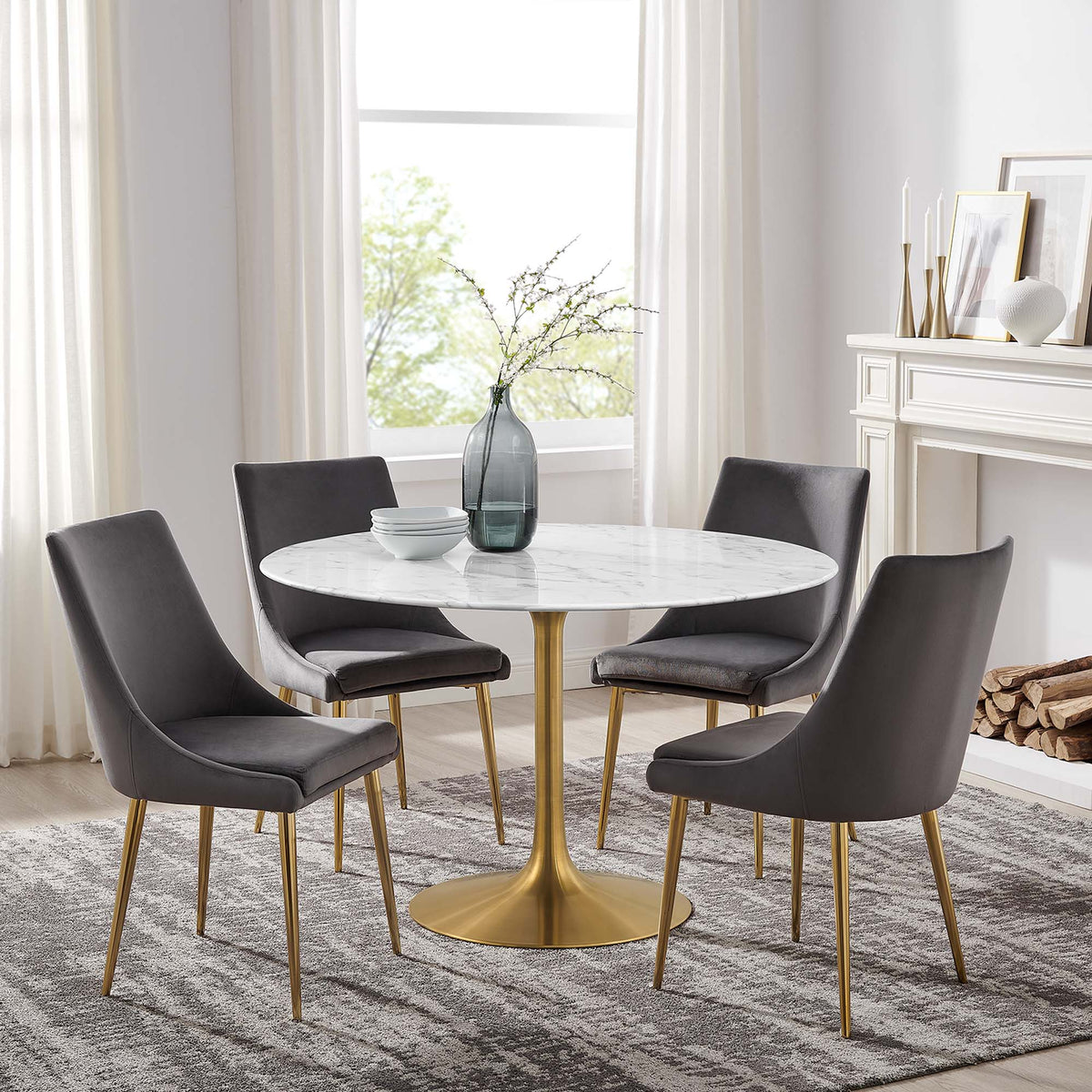 Lippa 48" Round Faux Marble Dining Table - Gold White