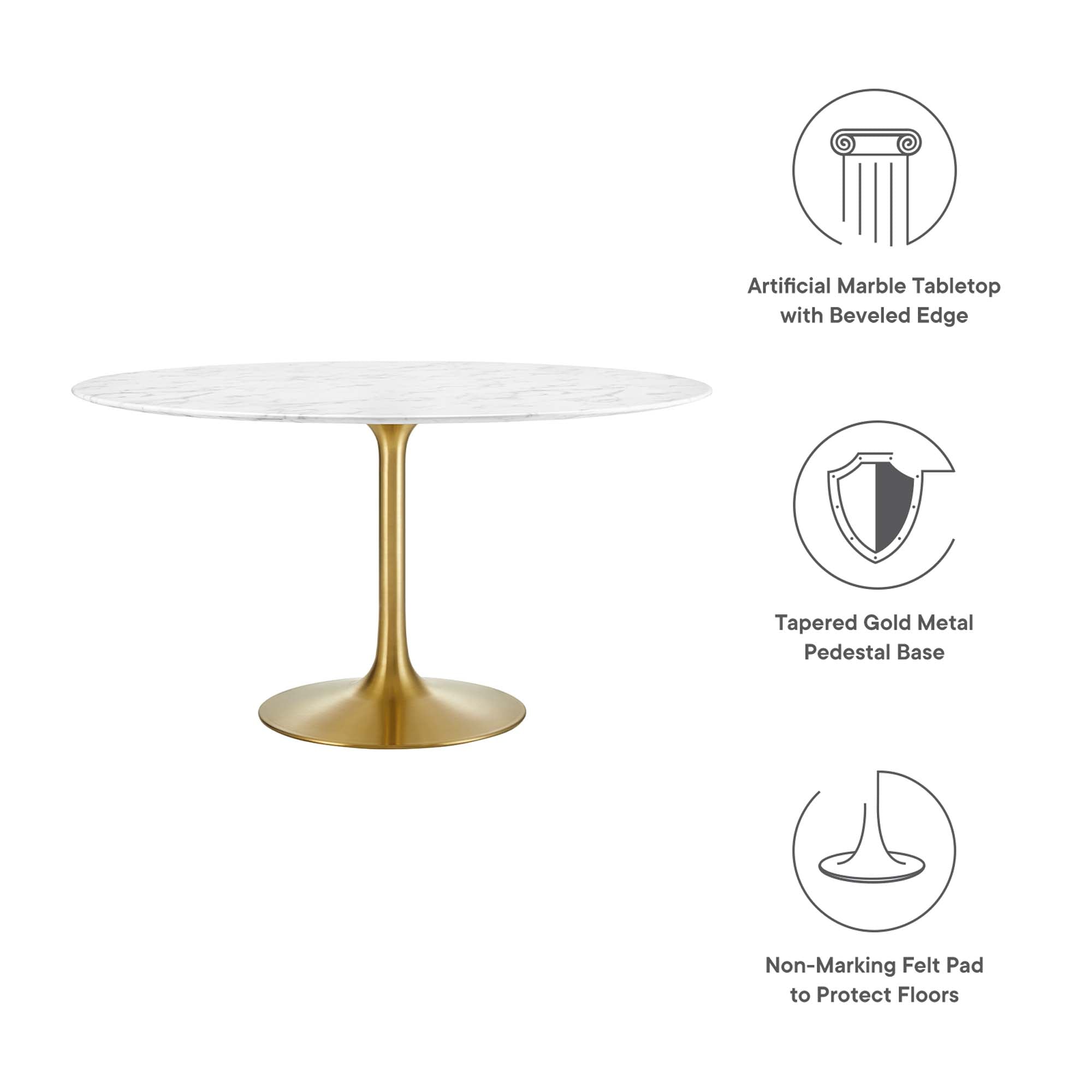 Lippa 54" Round Faux Marble Dining Table - Gold White
