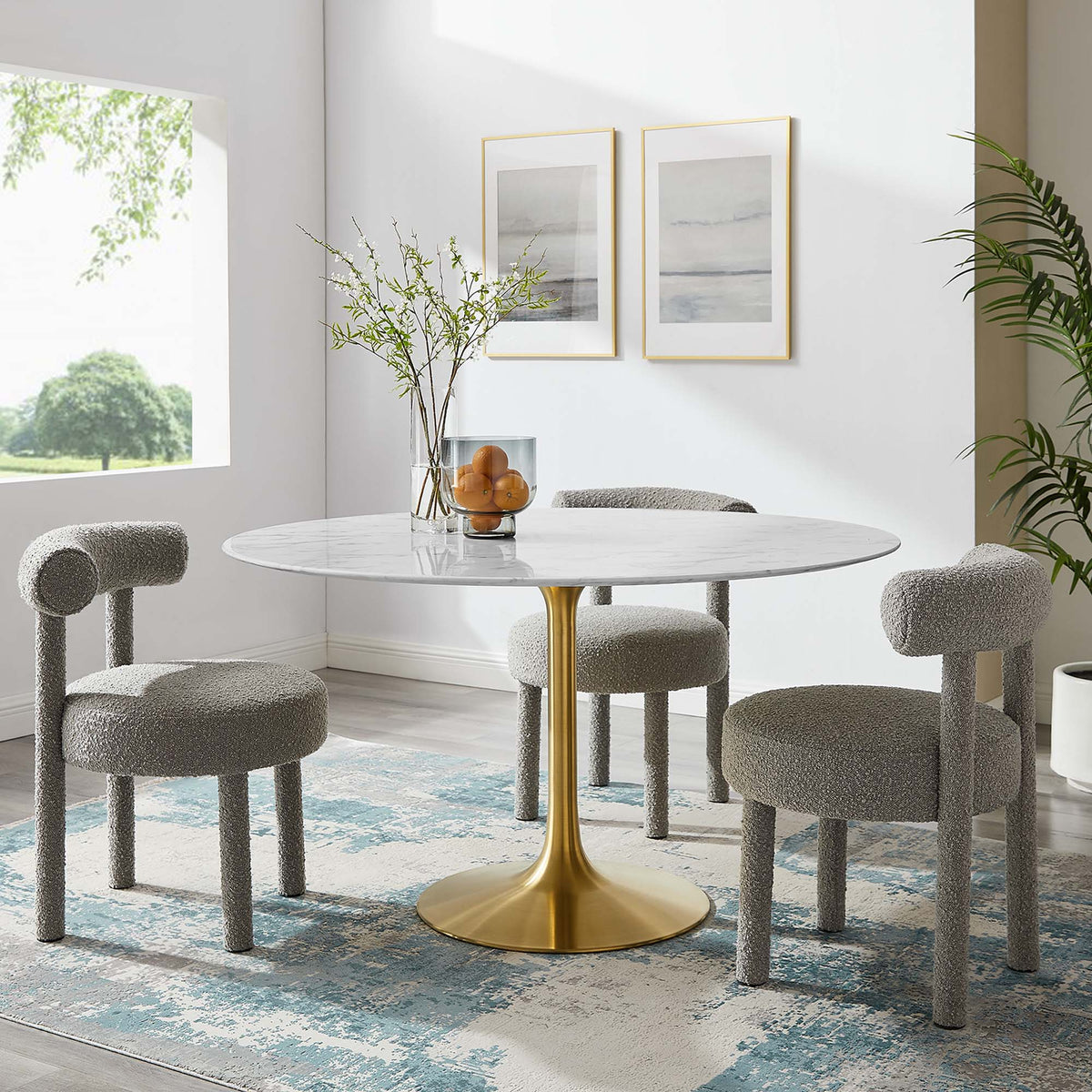 Lippa 54" Round Faux Marble Dining Table - Gold White