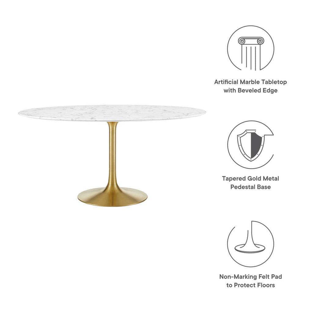 Lippa 60" Round Faux Marble Dining Table - Gold White