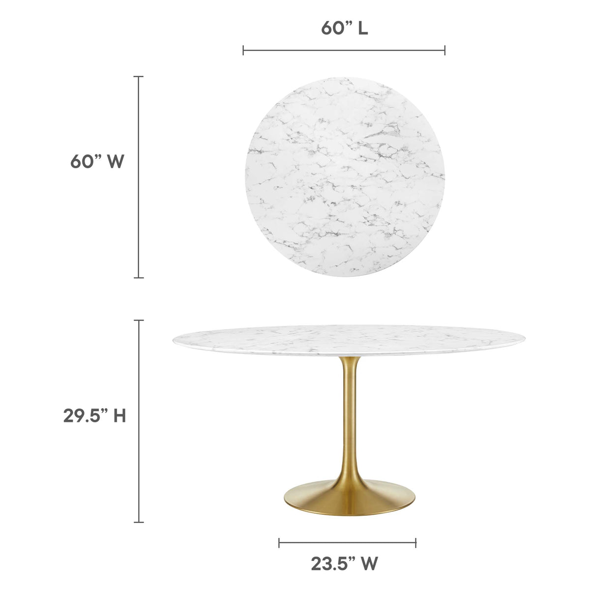Lippa 60" Round Faux Marble Dining Table - Gold White