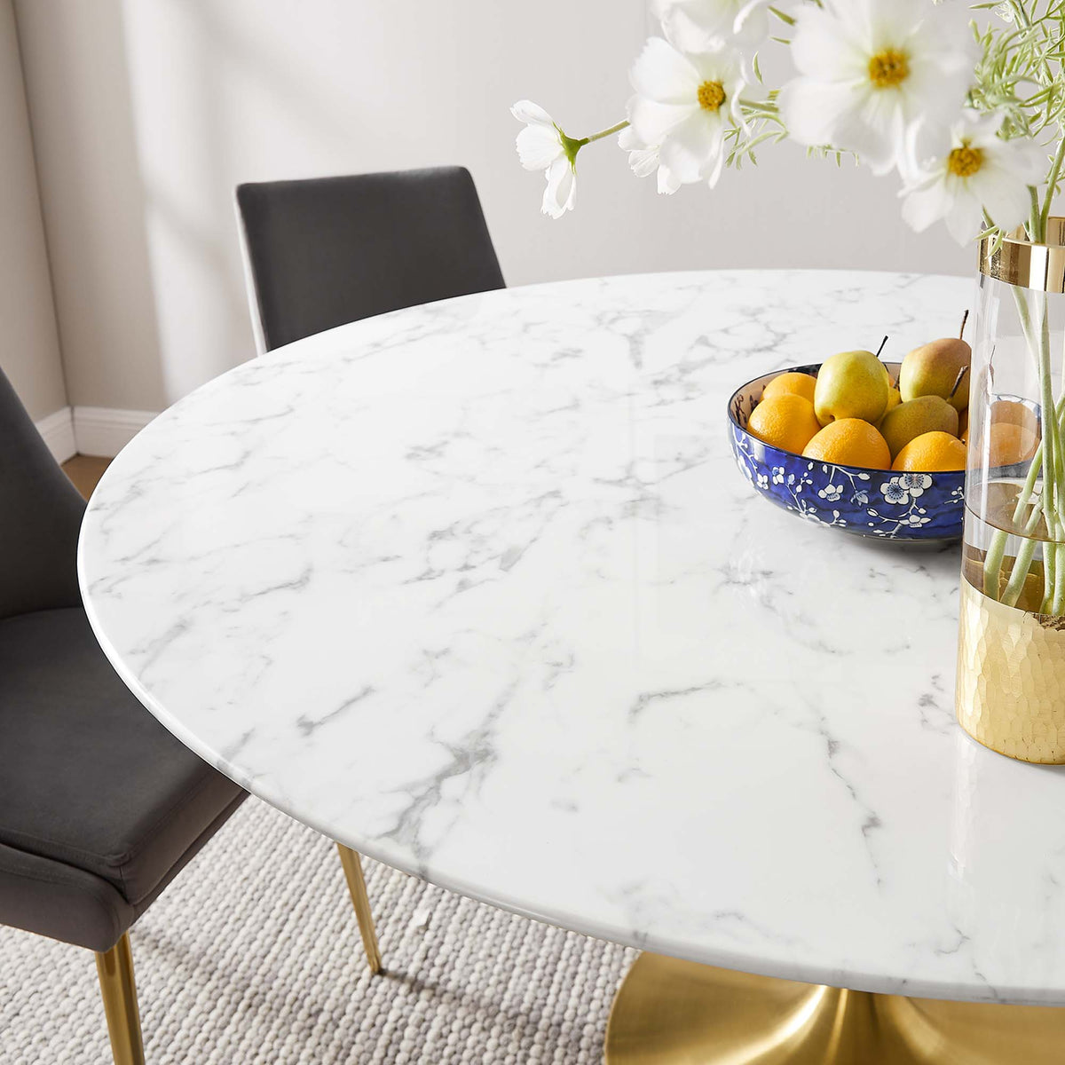 Lippa 60" Round Faux Marble Dining Table - Gold White