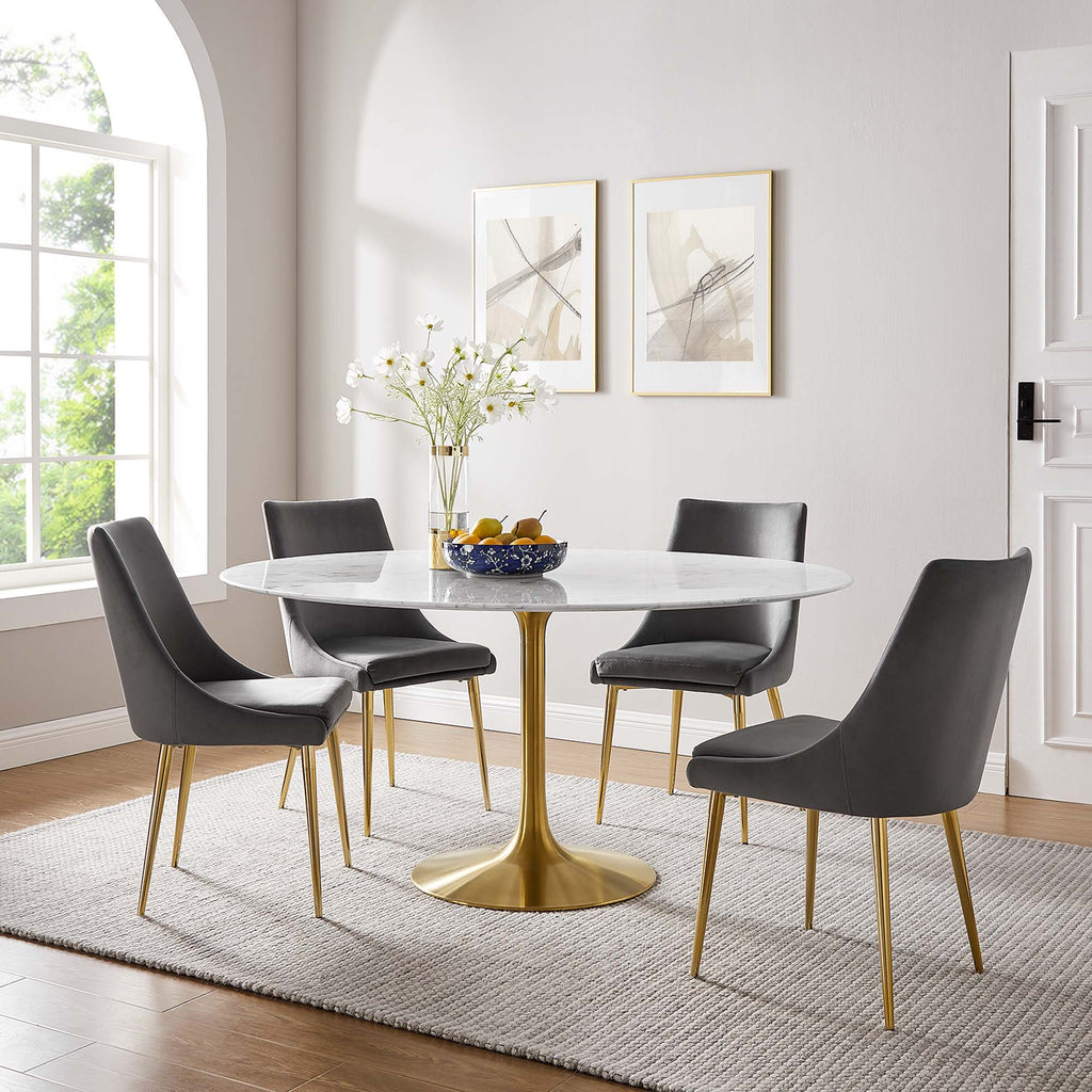 Lippa 60" Round Faux Marble Dining Table - Gold White