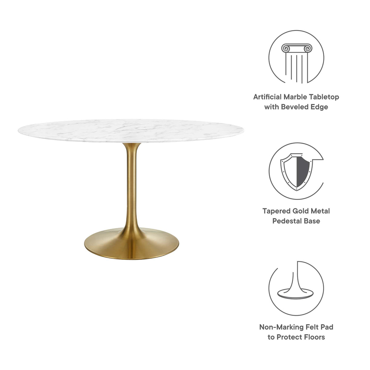 Lippa 54" Oval Faux Marble Dining Table - Gold White